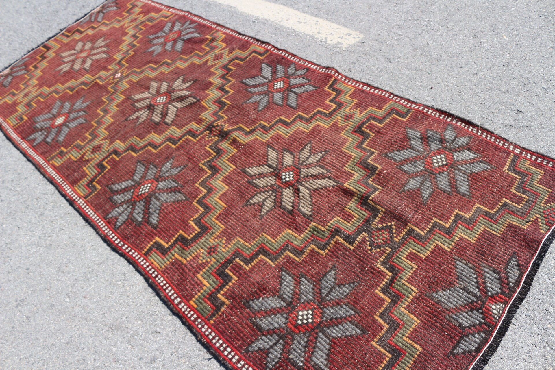 Yer Halısı, Oturma Odası Halıları, 4x9,3 ft Alan Halıları, Oushak Halıları, Yatak Odası Halısı, Türk Halısı, Kilim, Kırmızı Yün Halı, Vintage Halı, Eklektik Halılar