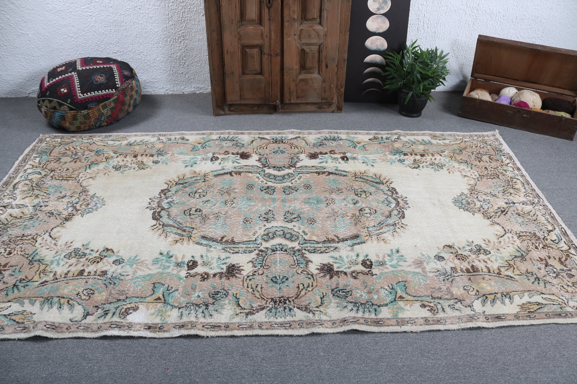 Bej Mutfak Halısı, Yemek Odası Halıları, Oryantal Halı, Türk Halısı, Kabile Halısı, Yatak Odası Halıları, 5.2x9.3 ft Büyük Halı, Ev Dekor Halısı, Vintage Halı