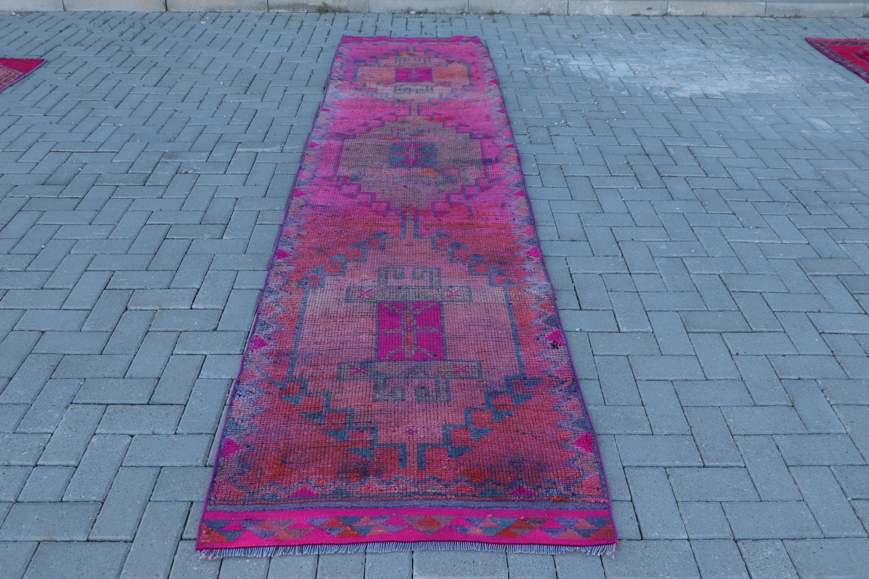 Moroccan Rug, 3x11.9 ft Runner Rug, Stair Rugs, Pink Oriental Rug, Rugs for Runner, Turkey Rug, Turkish Rug, Oriental Rug, Vintage Rugs