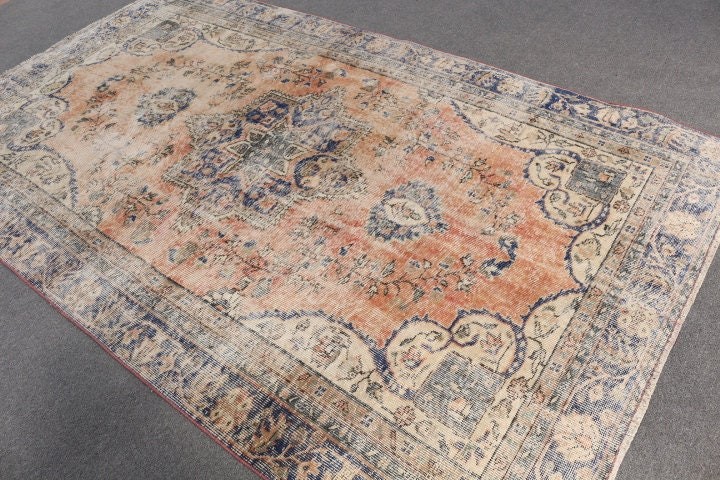 6.1x9.4 ft Büyük Halı, Salon Halıları, Etnik Halı, Yemek Odası Halısı, Vintage Halı, Yatak Odası Halısı, Turuncu Fas Halısı, Türk Halıları, Havalı Halılar