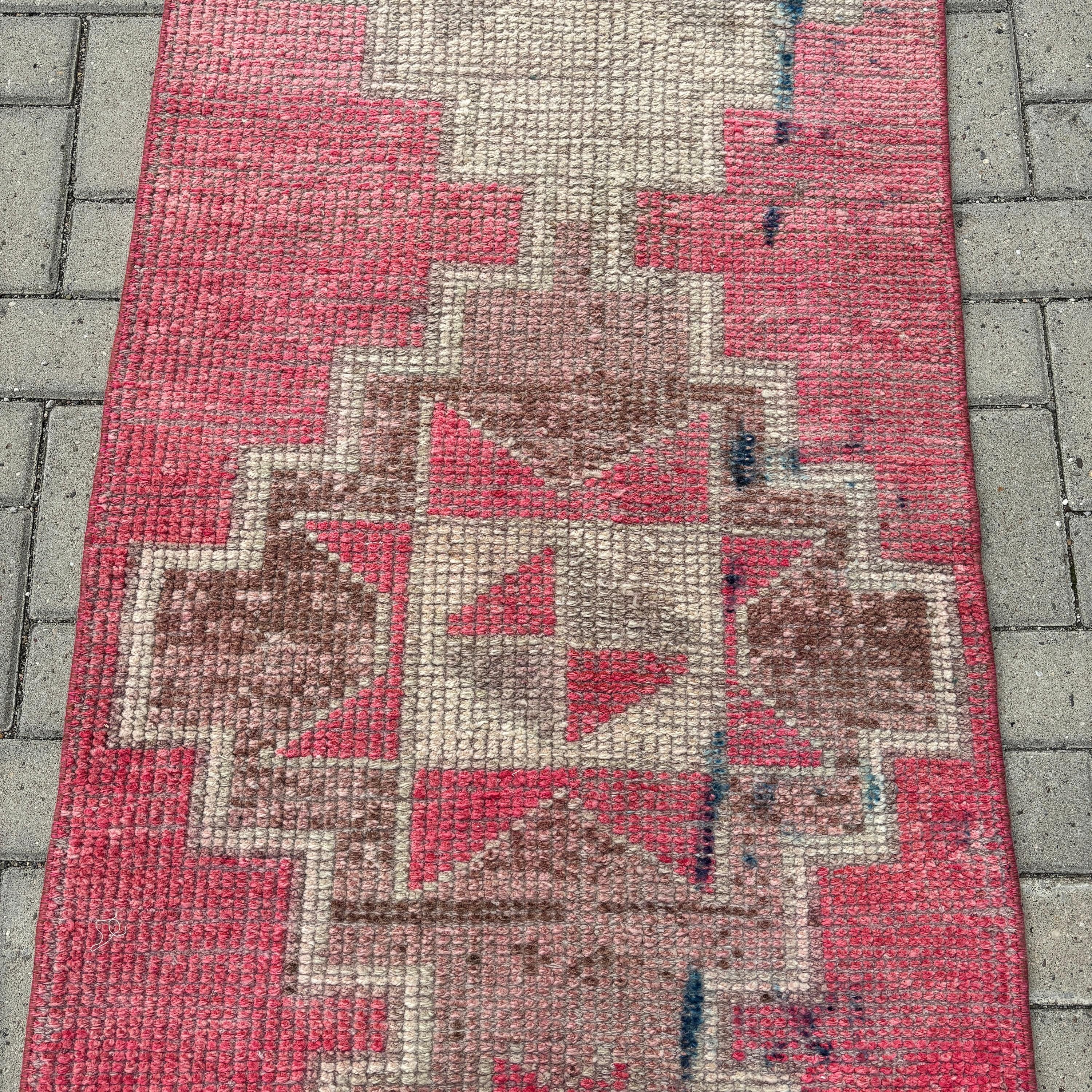 Long Runner Rugs, Turkish Rug, Antique Rugs, Vintage Rugs, Corridor Rug, 2.6x10 ft Runner Rugs, Oushak Rug, Modern Rug, Pink Oriental Rug