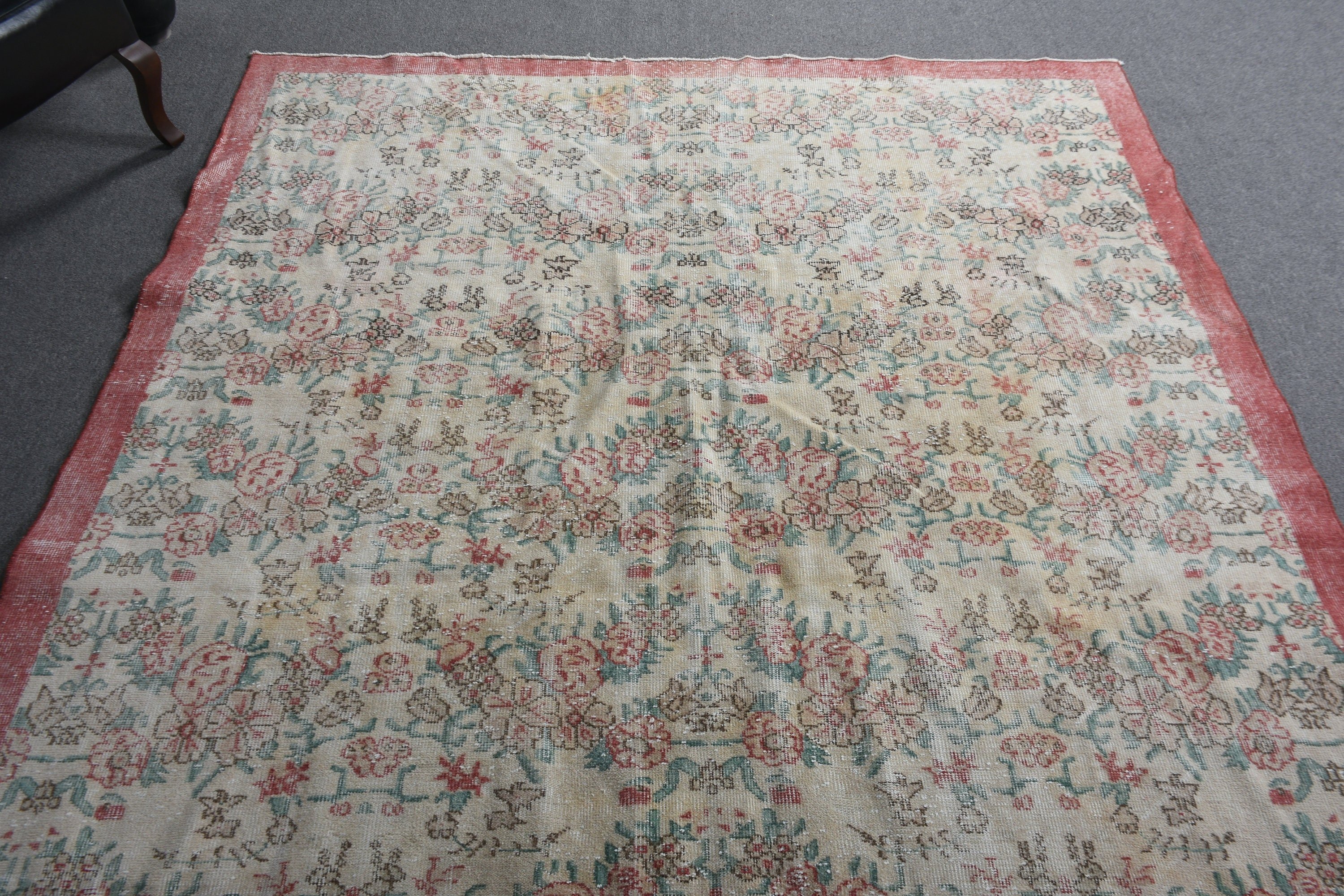 Red Oriental Rug, Floor Rug, Moroccan Rugs, Rugs for Salon, Salon Rug, 7x10.2 ft Oversize Rug, Vintage Rugs, Turkish Rug, Dining Room Rugs