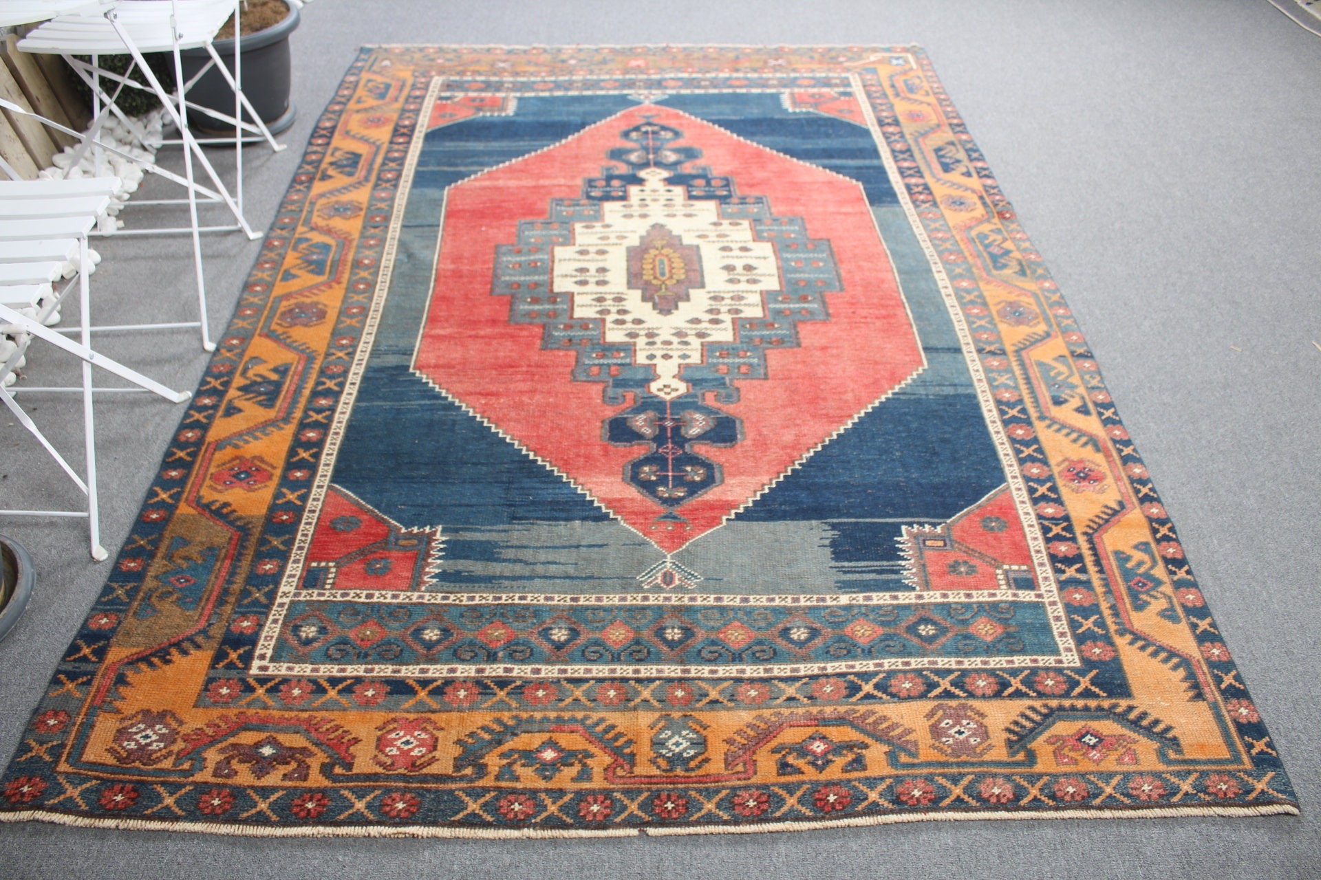 Vintage Halı, Organik Halı, Türk Halıları, Salon Halıları, Mavi Antika Halı, Yatak Odası Halıları, 5.9x8.5 ft Büyük Halı, Oryantal Halı