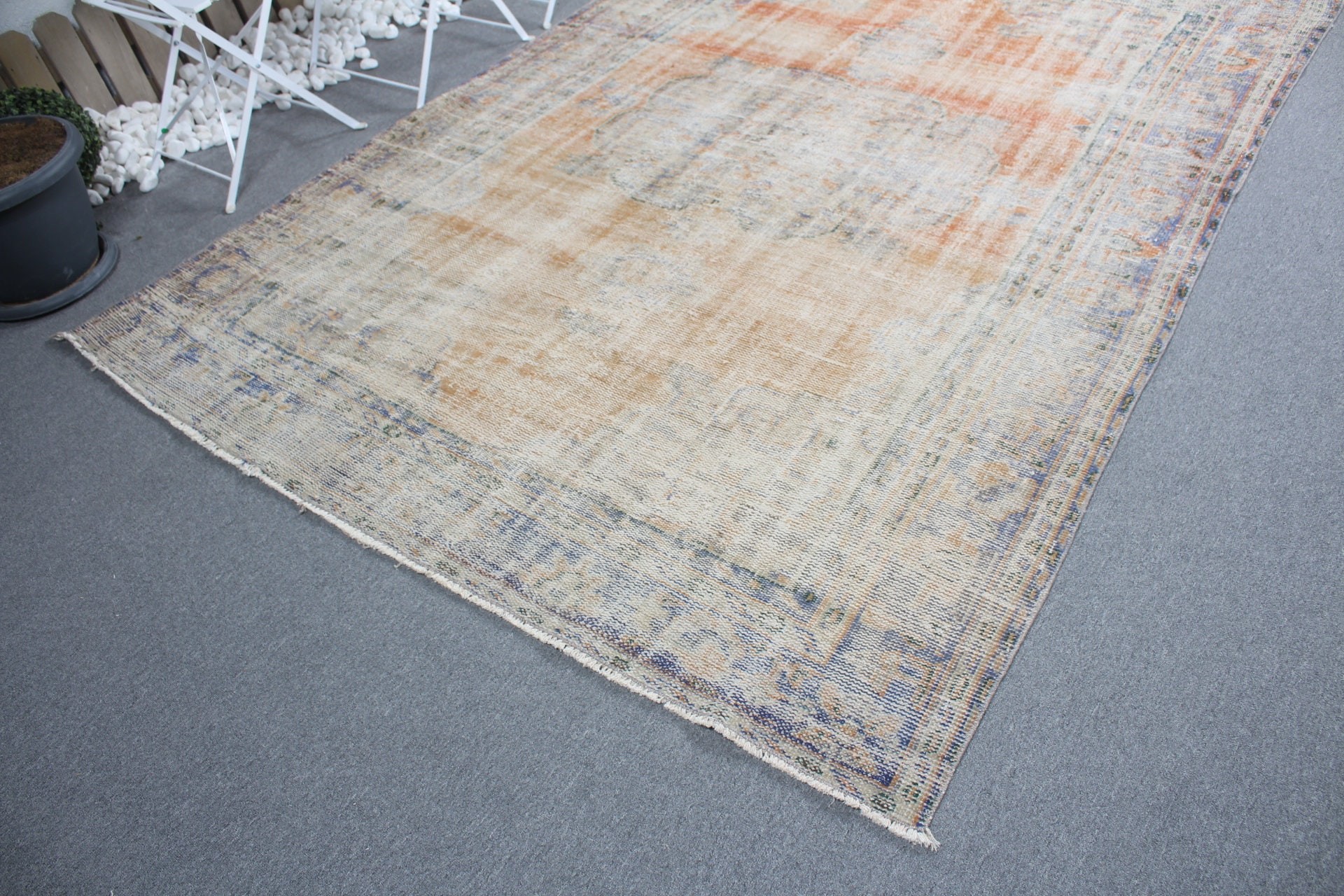 Office Rug, Vintage Rug, Turkish Rug, Living Room Rugs, Salon Rugs, 6.3x8.4 ft Large Rug, Home Decor Rug, Orange Cool Rug