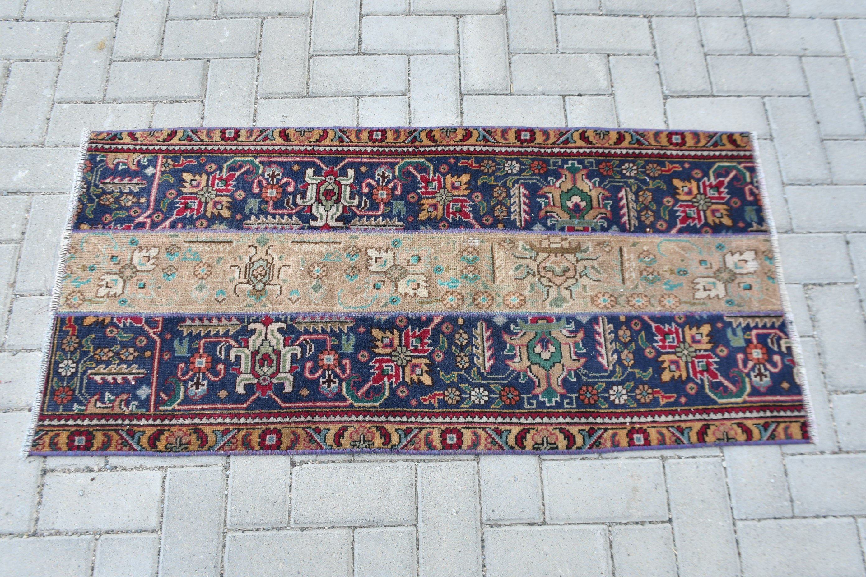 Wall Hanging Rug, Vintage Rug, Blue Kitchen Rug, Turkish Rugs, Moroccan Rug, Wool Rug, Rugs for Bathroom, 2x4.2 ft Small Rug, Nursery Rug