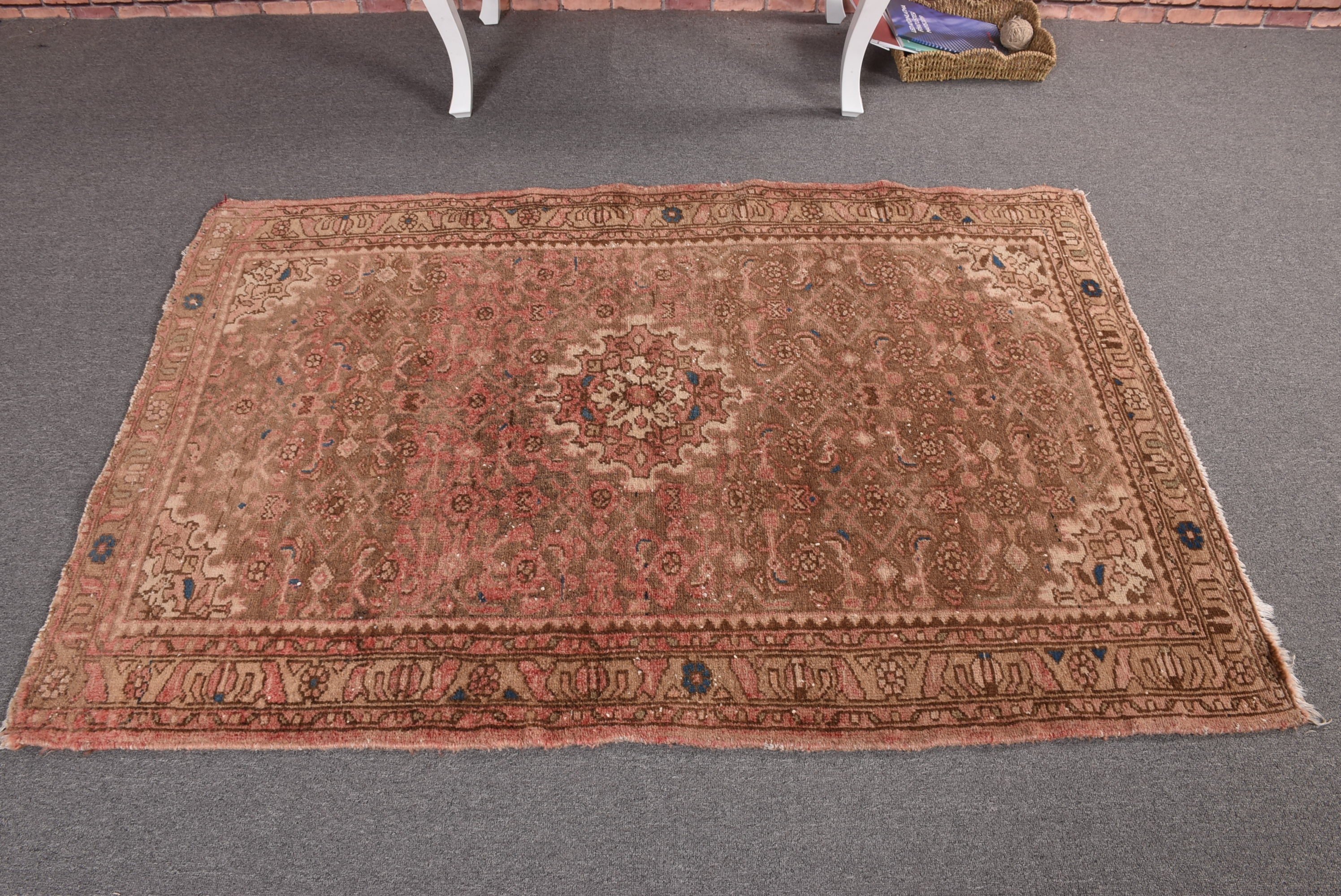 Dekoratif Halılar, Türk Halısı, 3,6x5,4 ft Vurgulu Halı, Bronz Düz Dokuma Halı, Vintage Halılar, Boho Halı, Oryantal Halı, Çocuk Halıları