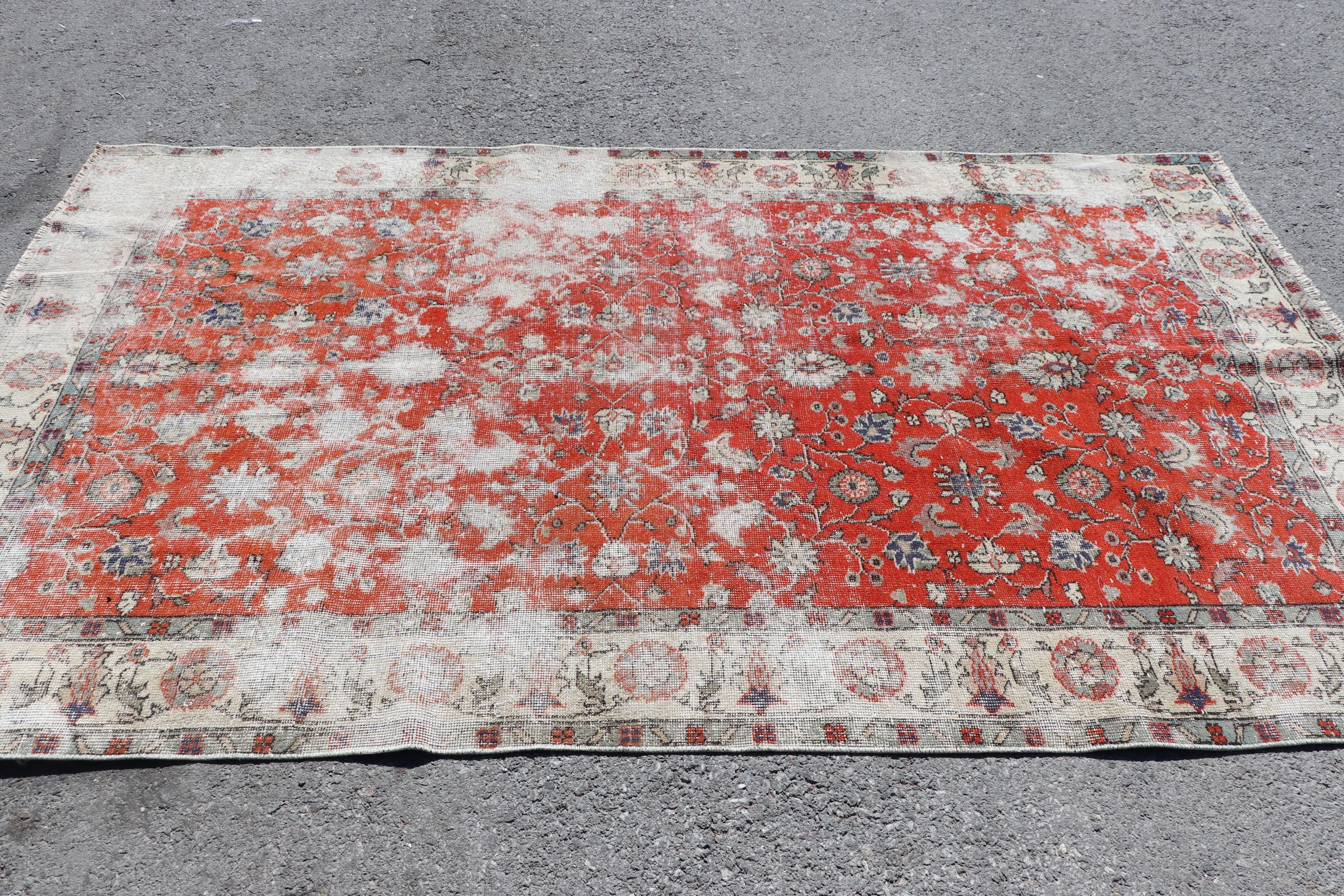 Vintage Rug, 5x8.3 ft Large Rug, Turkish Rugs, Salon Rugs, Orange Oriental Rug, Kitchen Rug, Bedroom Rugs, Rugs for Salon, Oushak Rugs