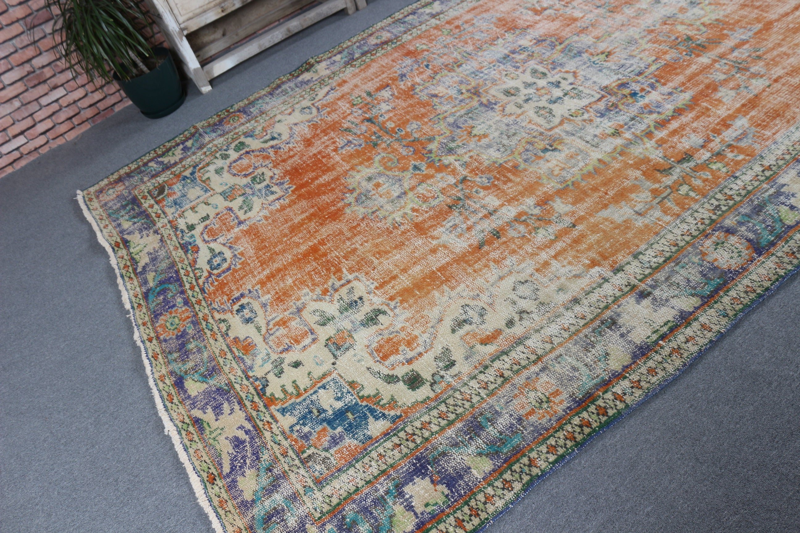 6.3x9.7 ft Large Rugs, Large Vintage Rugs, Vintage Rugs, Orange Oushak Rugs, Living Room Rugs, Turkish Rug, Kitchen Rugs