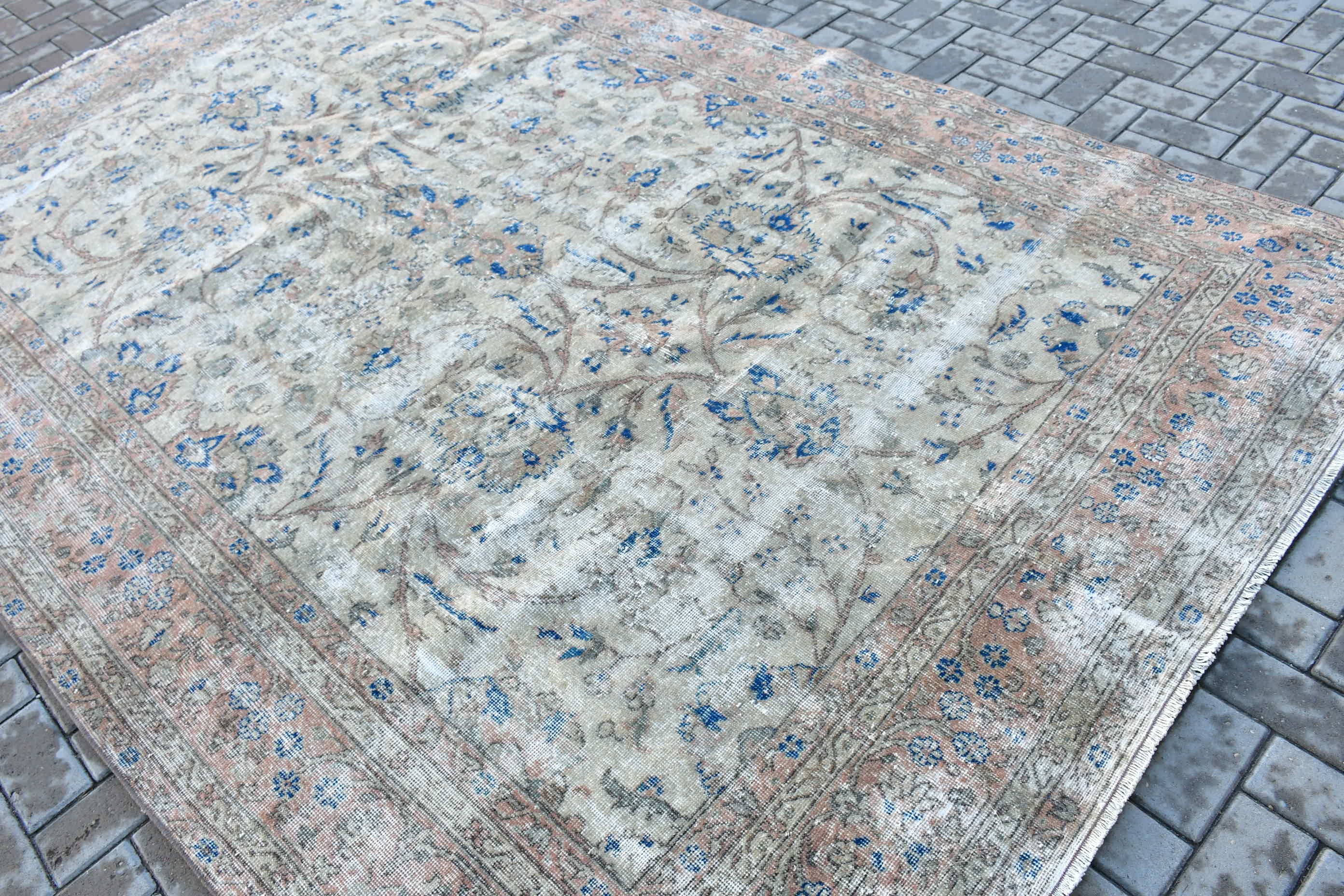 Oriental Rug, Turkish Rug, Beige Home Decor Rugs, Vintage Rug, Muted Rug, 7x10.5 ft Oversize Rug, Saloon Rug, Dining Room Rug, Moroccan Rug