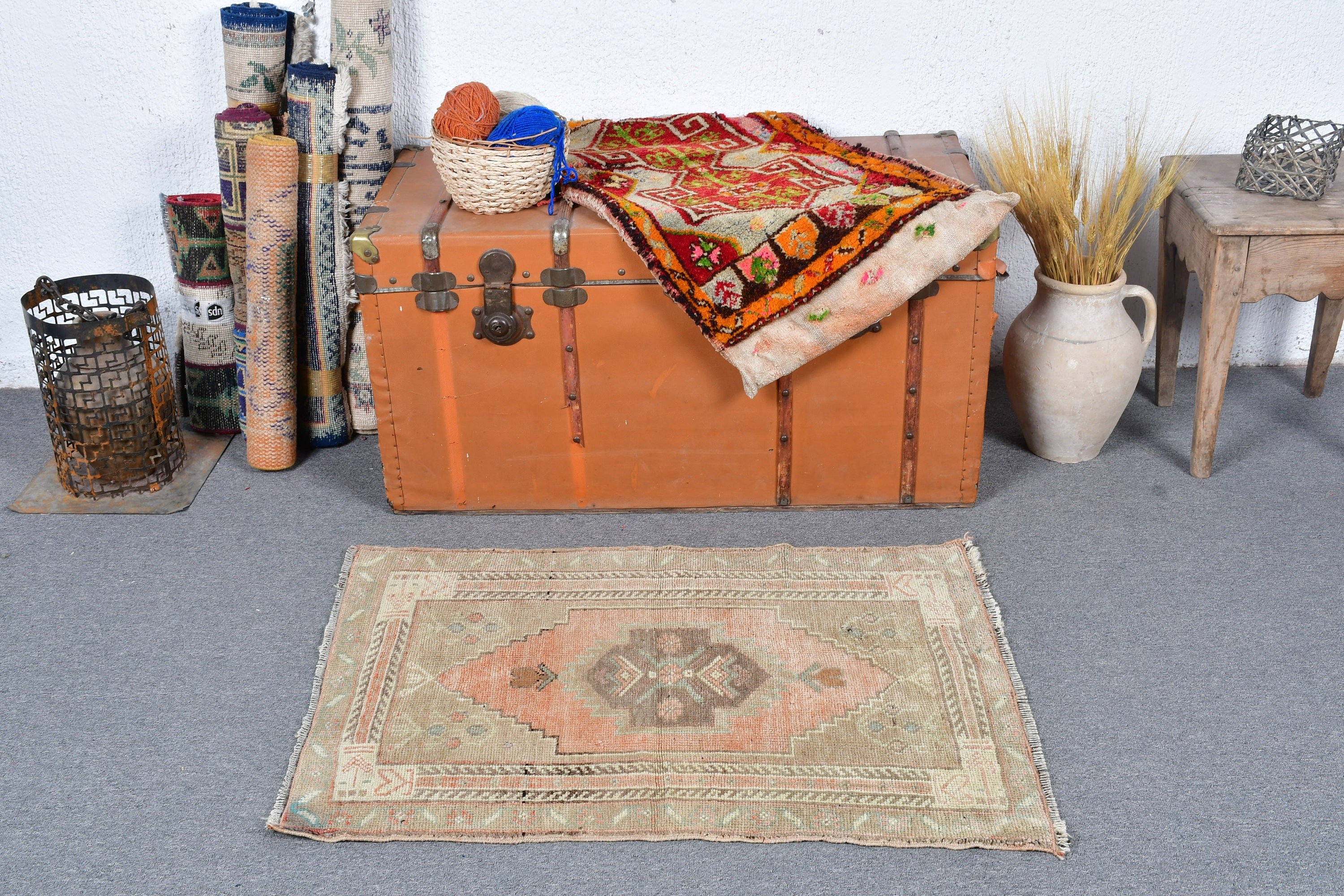 Kitchen Rug, Vintage Rug, Turkish Rug, Door Mat Rug, Moroccan Rugs, 2.2x3.2 ft Small Rug, Floor Rug, Green Floor Rugs, Rugs for Bedroom