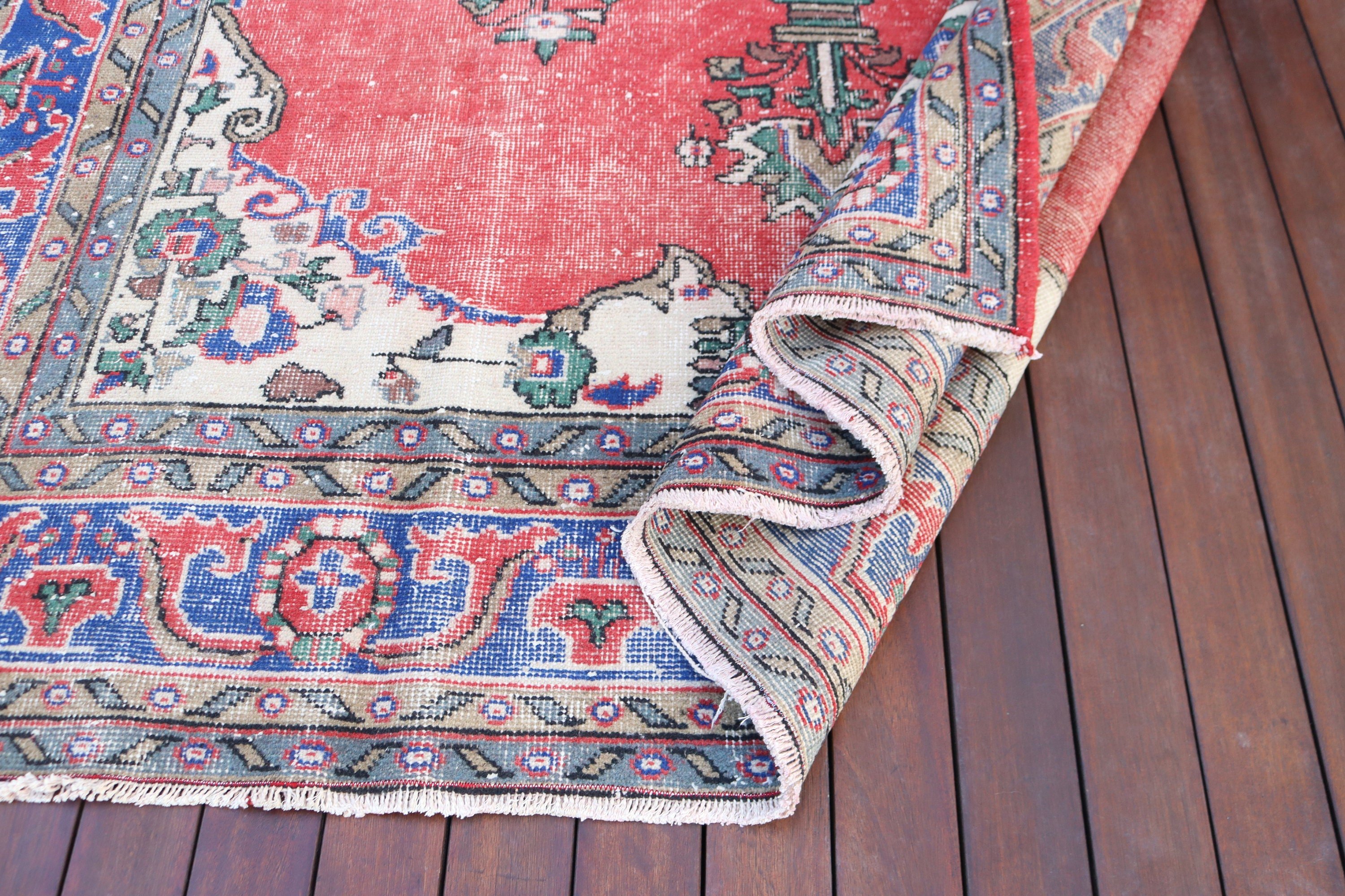 Büyük Vintage Halılar, Kırmızı İfade Halıları, Vintage Halılar, Lüks Halılar, Türk Halıları, Salon Halıları, 6.4x10.3 ft Büyük Halılar, Düz Dokuma Halı