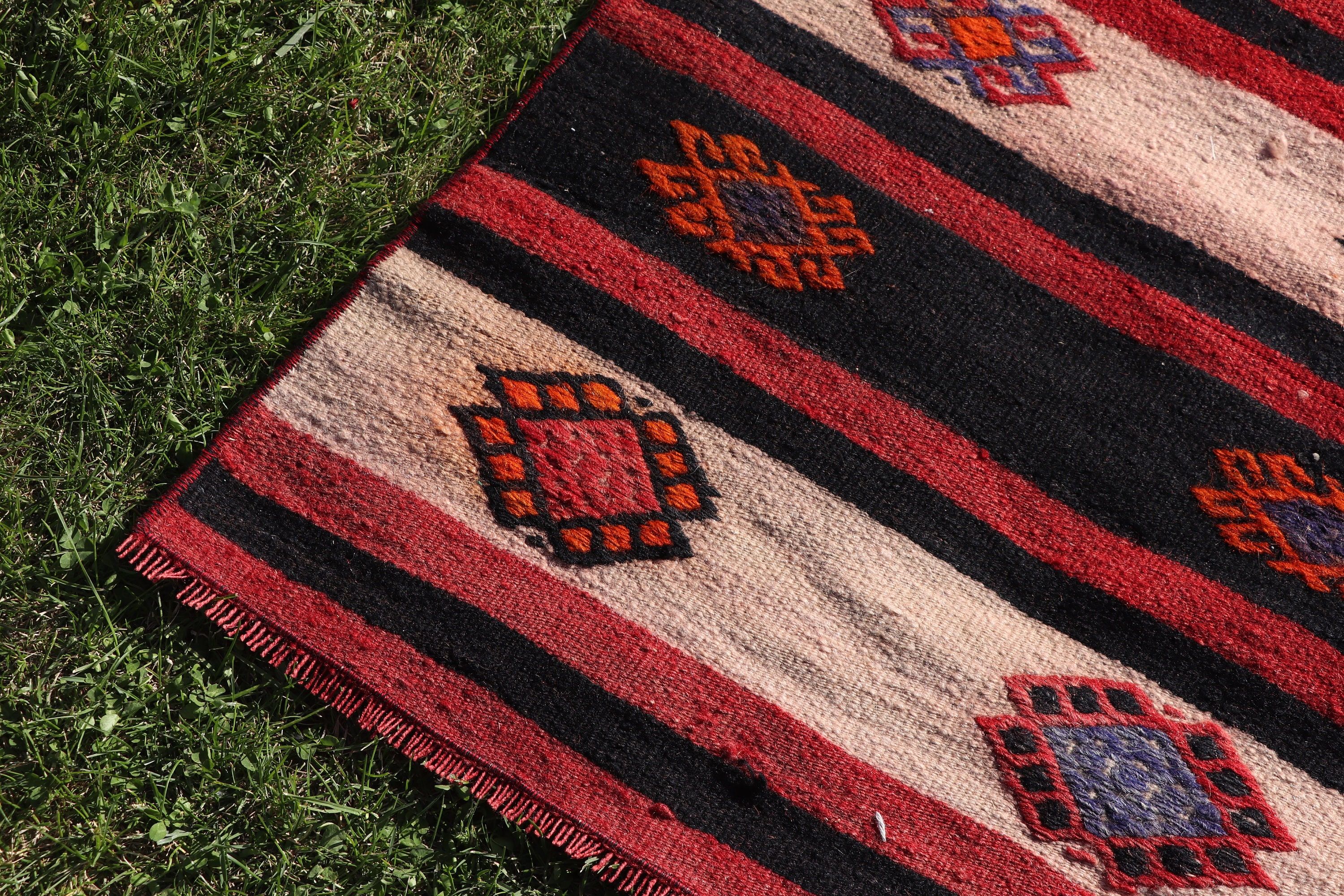 Bedroom Rugs, Turkish Rug, Modern Rug, Indoor Rugs, Vintage Rug, Red Moroccan Rugs, Flatweave Rugs, 3.2x7.6 ft Area Rugs, Geometric Rug