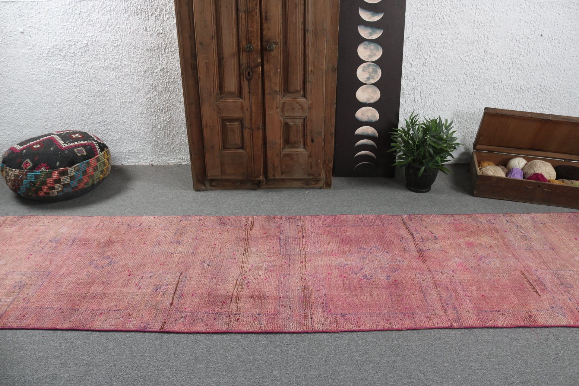 Türk Halısı, 3x12.4 ft Yolluk Halıları, Merdiven Halısı, Ev Dekorasyonu Halısı, El Dokuma Halısı, Vintage Halılar, Turuncu Lüks Halı, Beni Ourain Koşucu Halıları