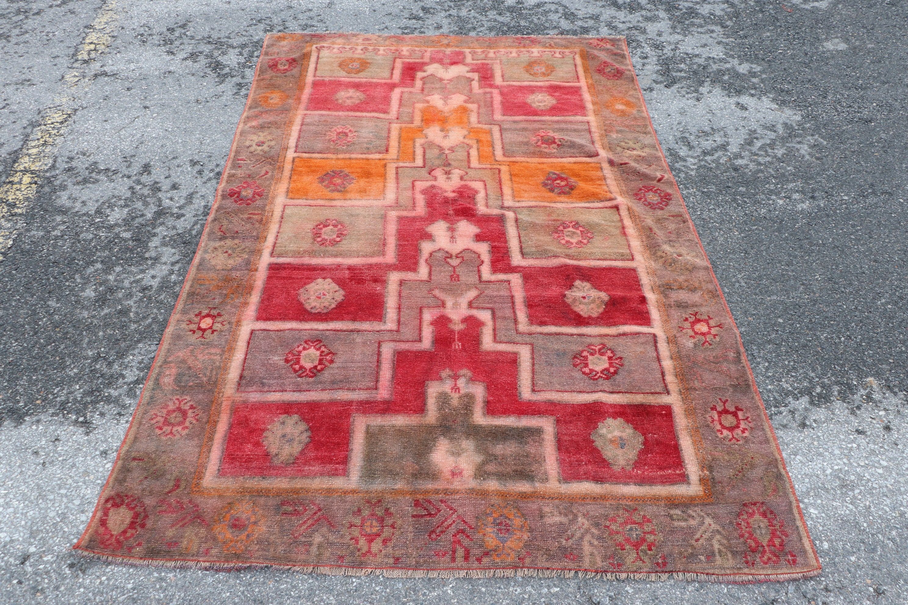 Oriental Rug, Vintage Rugs, 4.4x7 ft Area Rug, Floor Rug, Rugs for Living Room, Bedroom Rug, Turkish Rugs, Red Antique Rugs