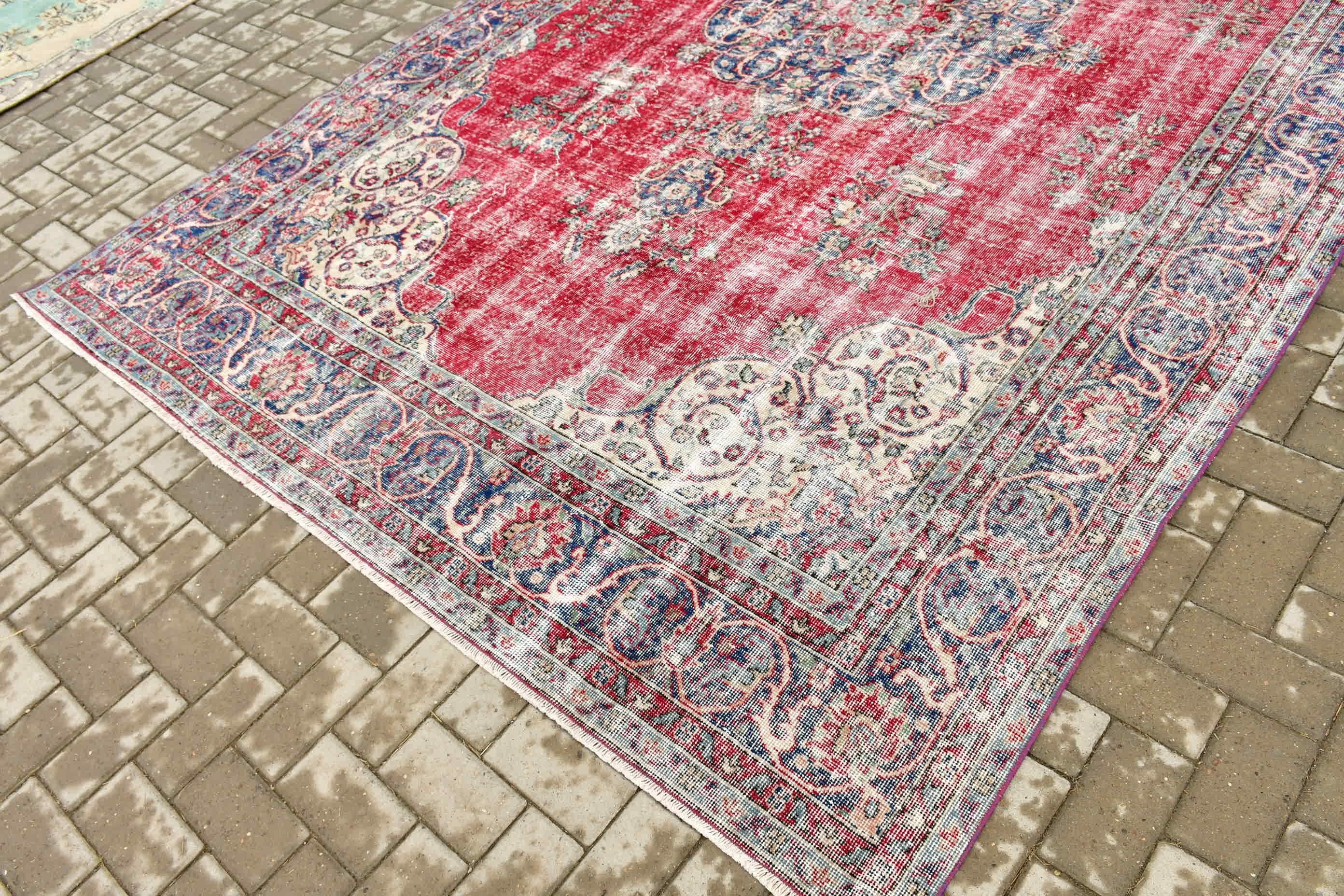 Cool Rug, Bedroom Rugs, Living Room Rug, Turkish Rug, Oriental Rug, Red Kitchen Rug, Vintage Rugs, Rugs for Salon, 7.1x9.8 ft Large Rug