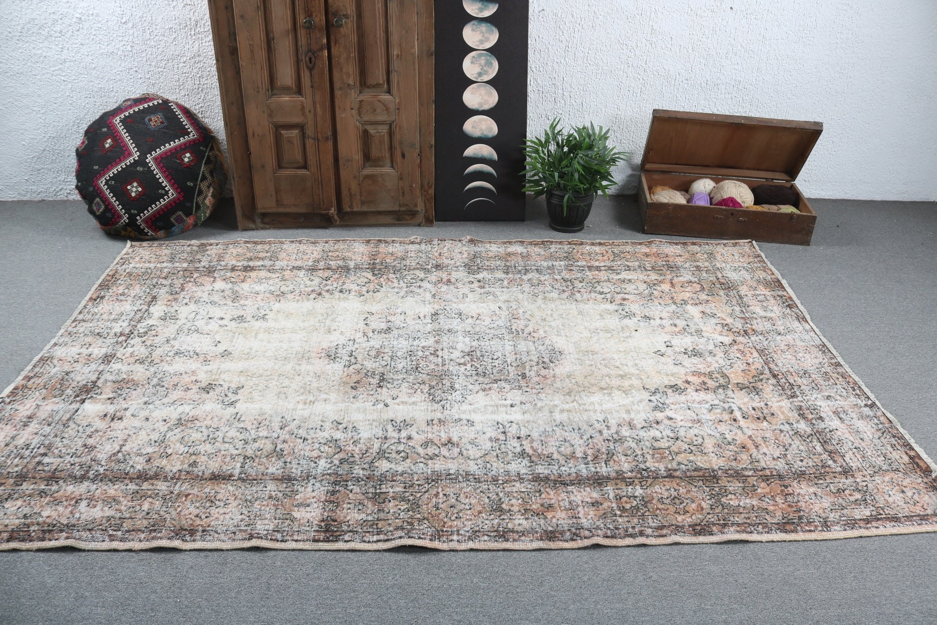 Turkish Rugs, Living Room Rugs, Vintage Rug, Green Wool Rug, Boho Rug, Large Vintage Rugs, Oriental Rug, Modern Rugs, 5.7x8.8 ft Large Rug