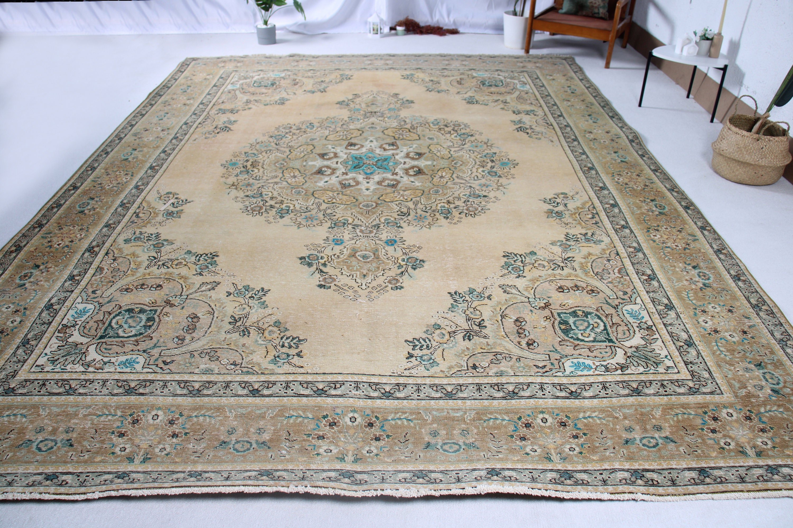 Türk Halıları, Vintage Halı, 9.6x13.2 ft Büyük Boy Halı, Bej Fas Halısı, Açıklama Halısı, Anadolu Halısı, Ofis Halıları, Büyük Boy Türk Halıları