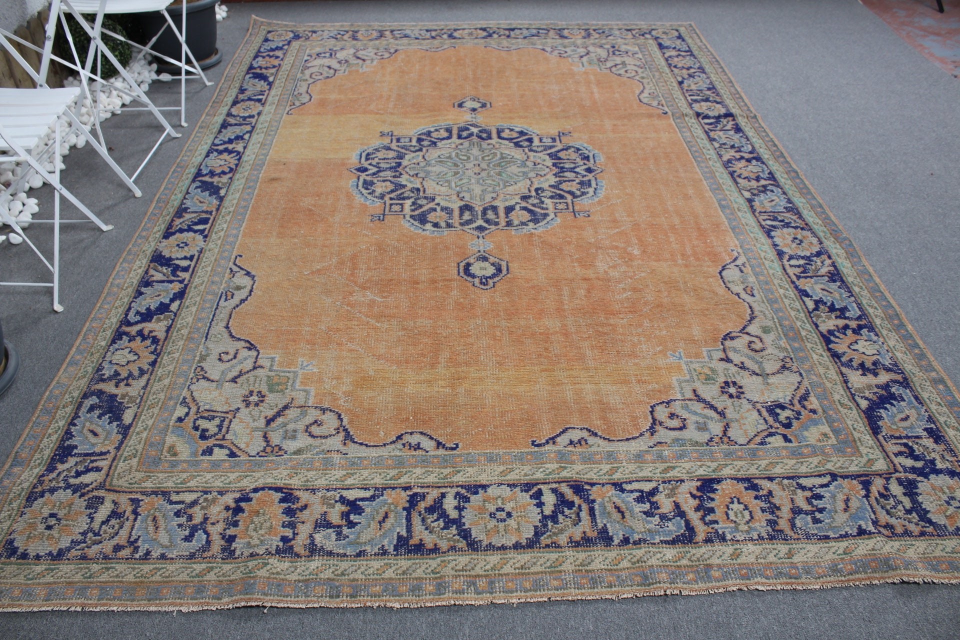 Turuncu Anadolu Halıları, Oturma Odası Halısı, Ev Dekorasyonu Halısı, Düğün Halısı, Fas Halıları, Türk Halıları, Vintage Halılar, 7.4x10.5 ft Büyük Boy Halı