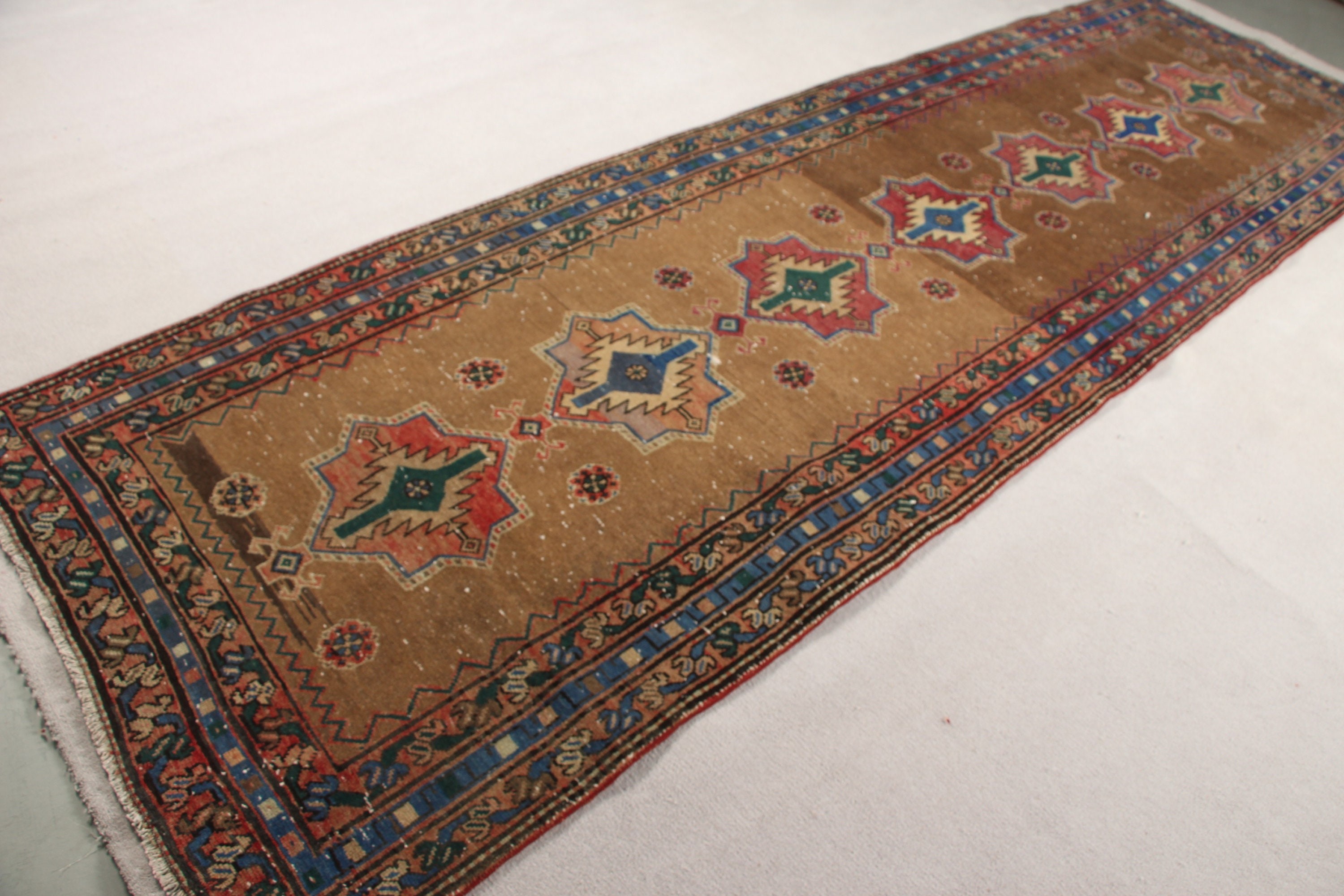 Koridor Halısı, Mutfak Halısı, Türk Halıları, Vintage Halı, Fas Halısı, 3,6x12,4 ft Runner Halısı, Soğuk Halı, Koridor Halıları, Kahverengi Yer Halıları