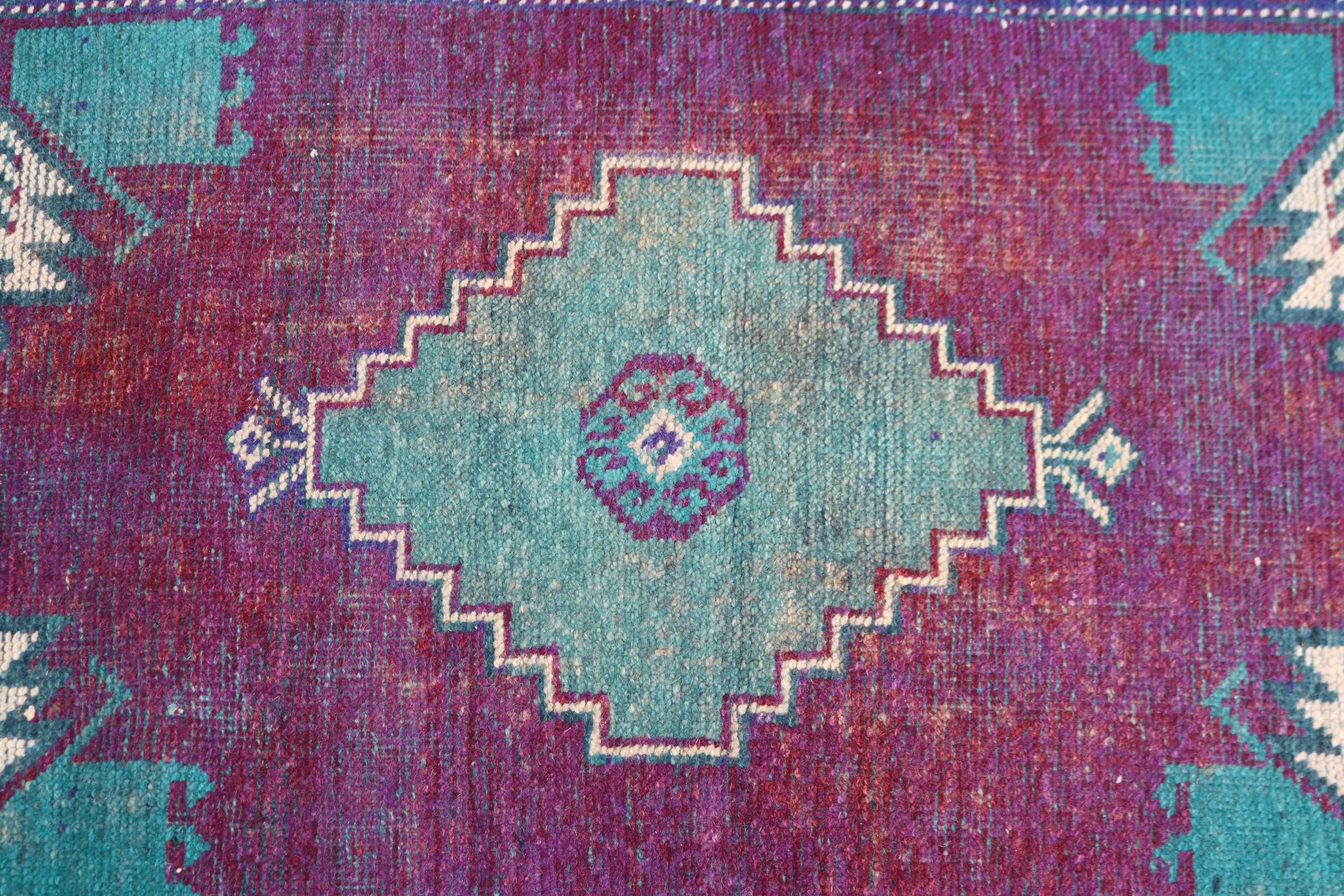 Geometrik Halı, Araba Paspas Halıları, 1.8x4 ft Küçük Halılar, Türk Halısı, Vintage Halı, Küçük Vintage Halılar, Mor Ev Dekorasyonu Halısı