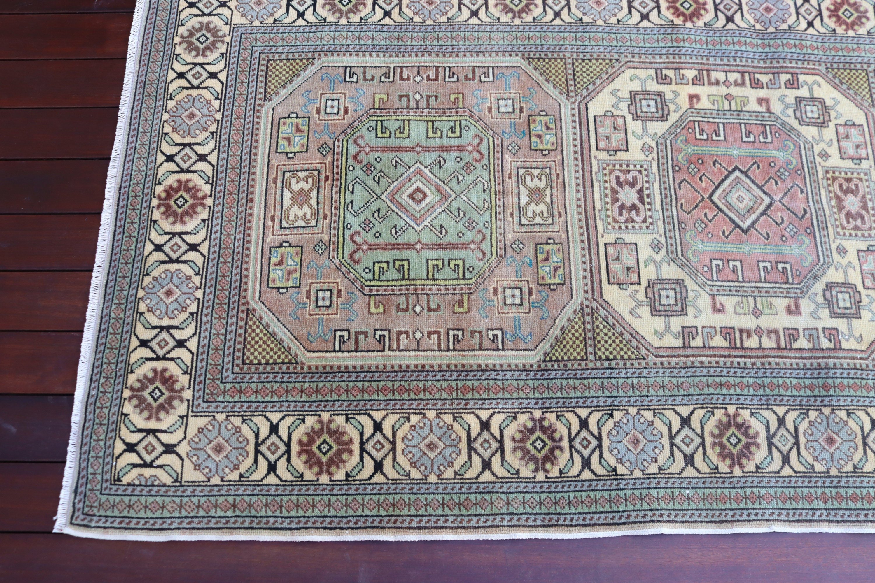 Türk Halıları, Nötr Halı, 3,2x6,3 ft Vurgulu Halılar, Sarı Anadolu Halısı, Dekoratif Halılar, Vintage Halılar, Dekoratif Halı, Düz Dokuma Halılar