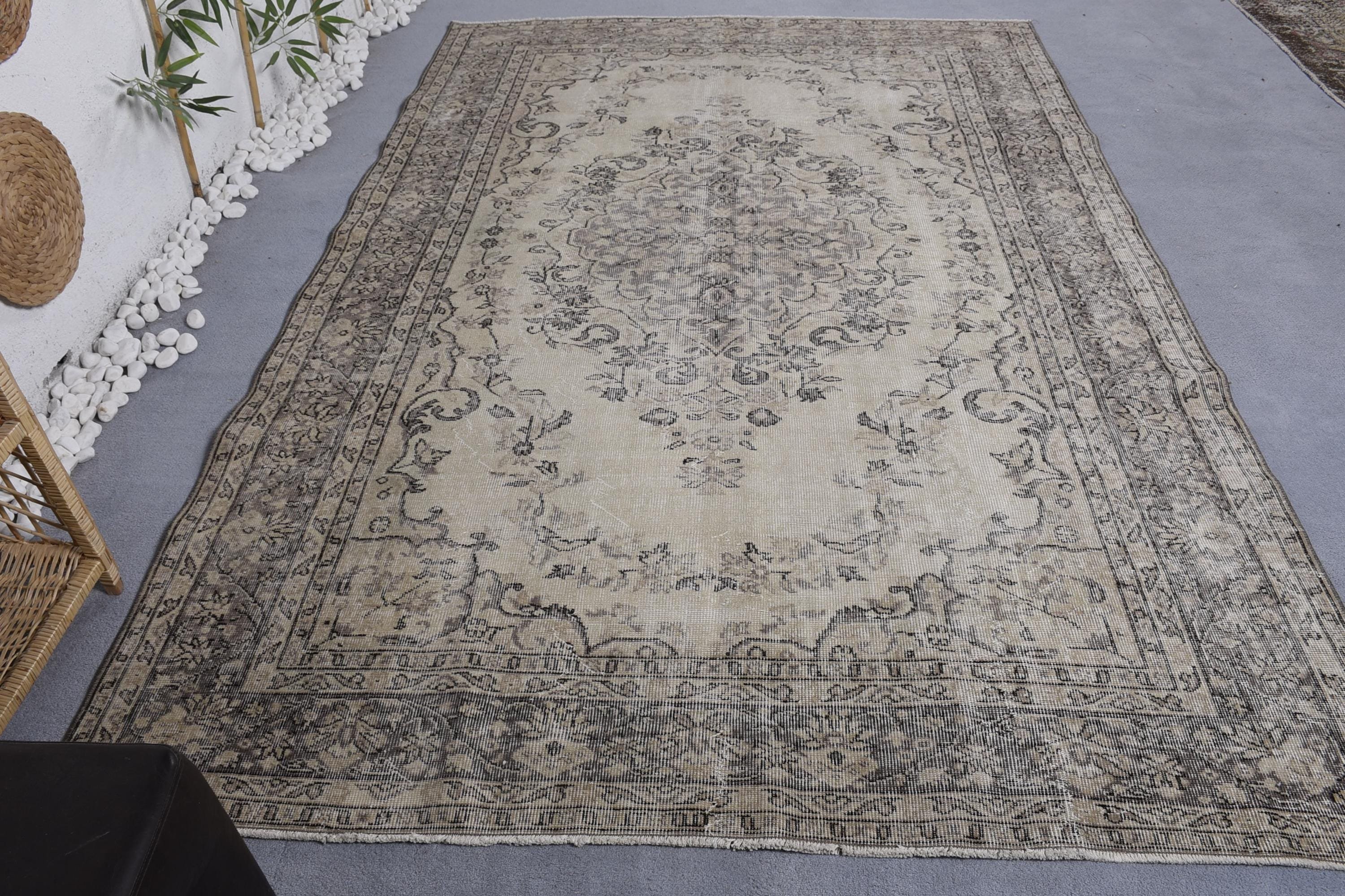 Geometrik Halı, Büyük Boho Halılar, Türk Halısı, Büyük Oushak Halıları, 6,4x9,8 ft Büyük Halı, Vintage Halı, Nötr Halılar, Bej Oryantal Halılar