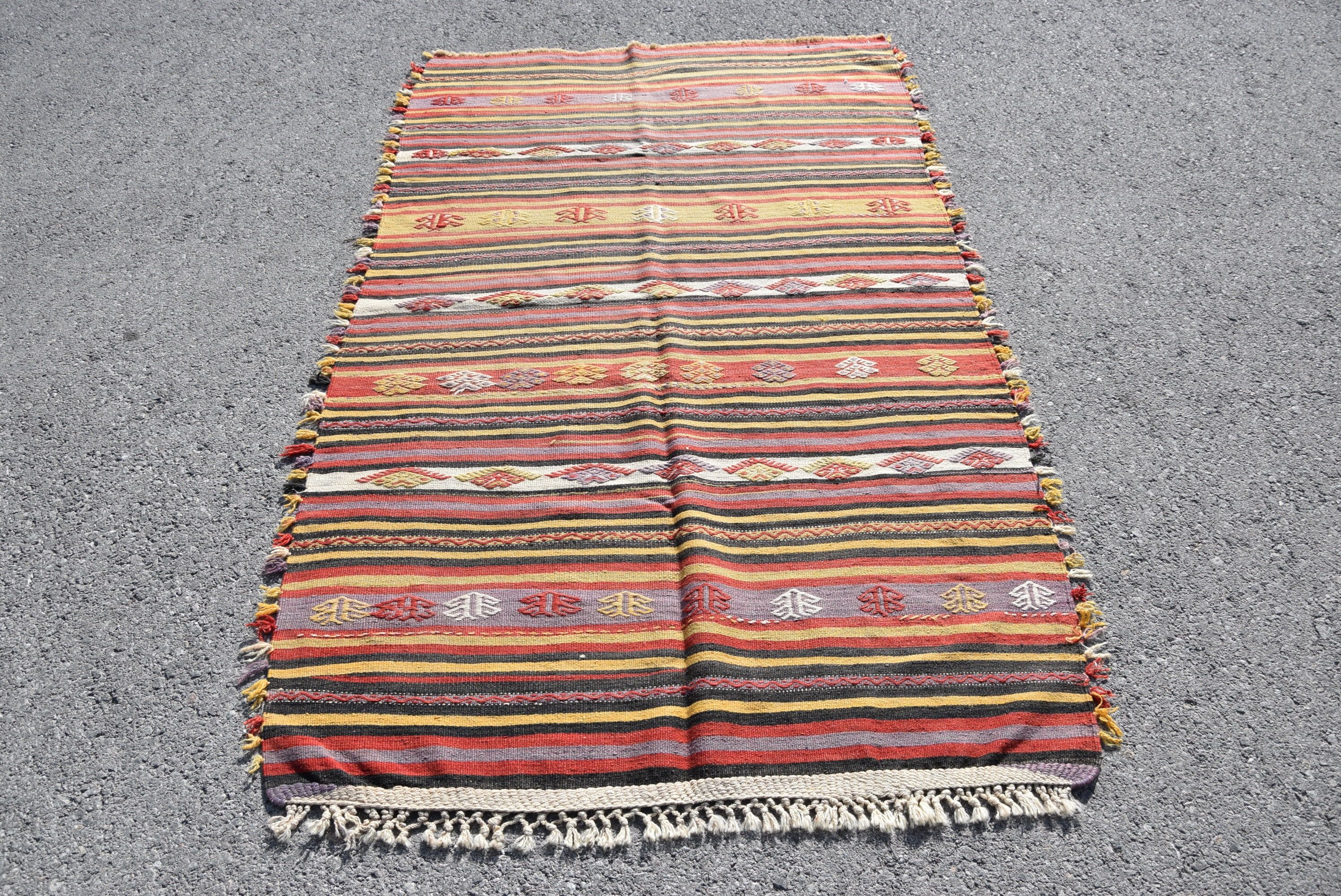 Turkish Rug, Red Moroccan Rugs, Wool Rugs, Vintage Rugs, Kilim, Antique Rug, Dining Room Rug, Pastel Rug, 3.9x6.6 ft Area Rug, Indoor Rug