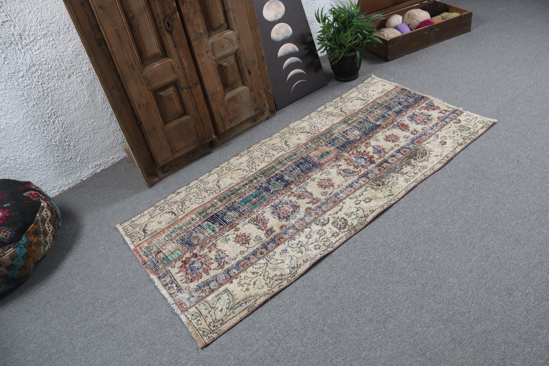 Oriental Rugs, Beige Antique Rug, Vintage Rugs, Boho Rug, Turkish Rugs, 2.8x5.7 ft Accent Rug, Kitchen Rug, Vintage Accent Rugs, Cool Rugs