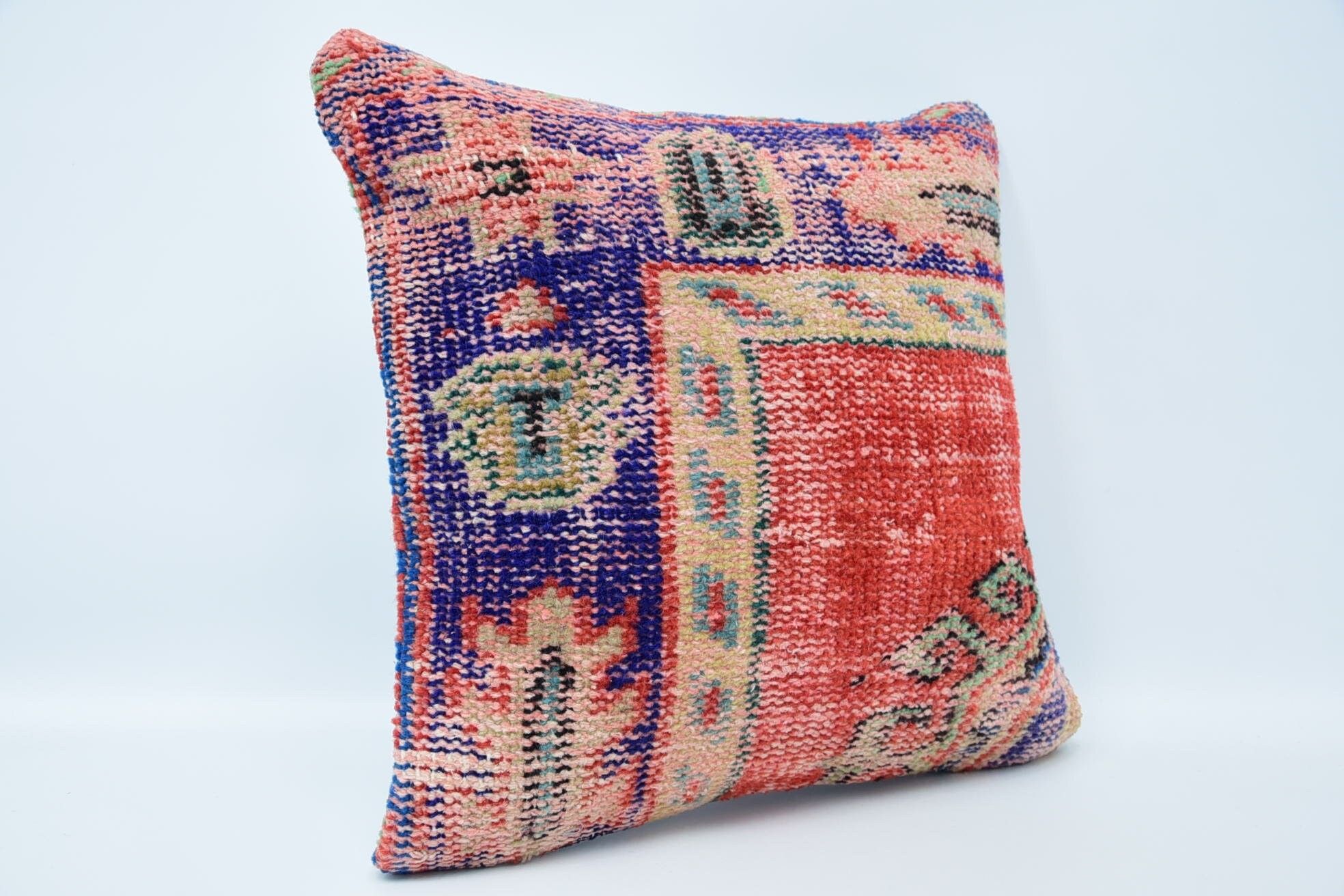 Pillow for Sofa, Gift Pillow, Handmade Kilim Cushion, Bolster Cushion Cover, 18"x18" Red Pillow, Office Chair Pillow Case