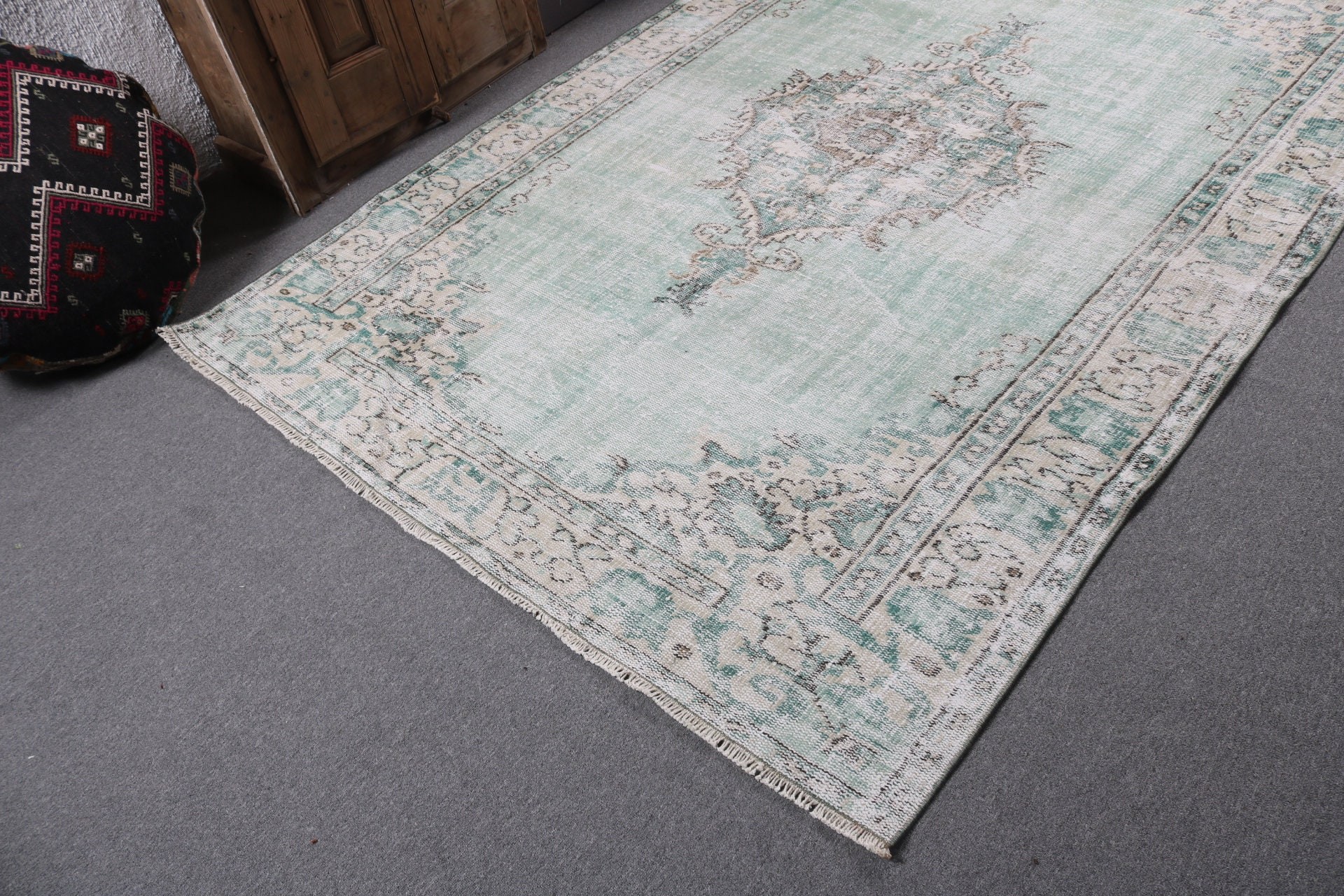 Oushak Rug, Floor Rugs, Vintage Rug, Large Vintage Rugs, 5.8x8.8 ft Large Rugs, Luxury Rug, Green Oushak Rugs, Turkish Rugs, Large Boho Rug