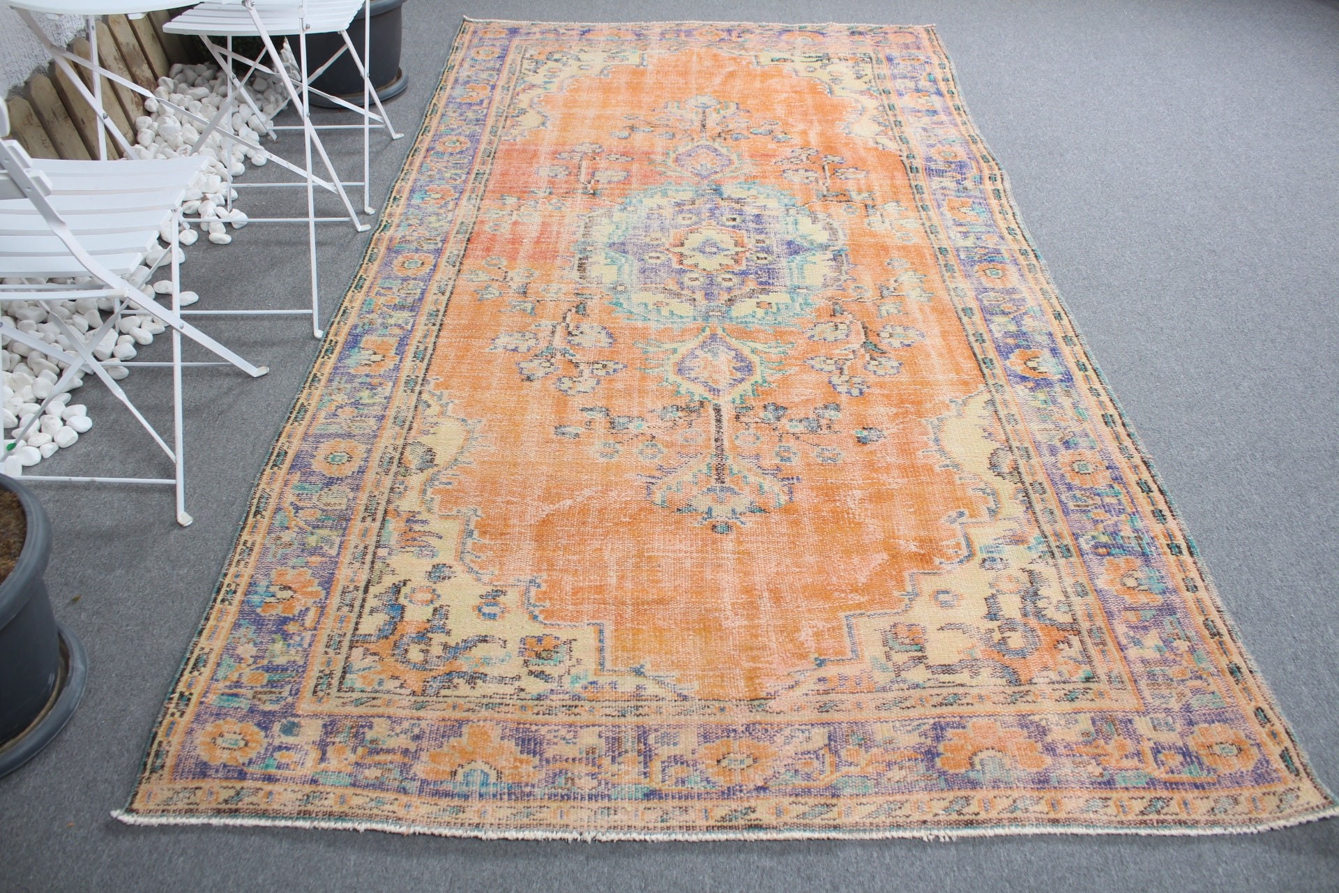 Home Decor Rugs, Boho Rug, Vintage Rug, Orange Kitchen Rug, Living Room Rugs, Bedroom Rug, Turkish Rug, 5.4x9.5 ft Large Rug, Kitchen Rugs