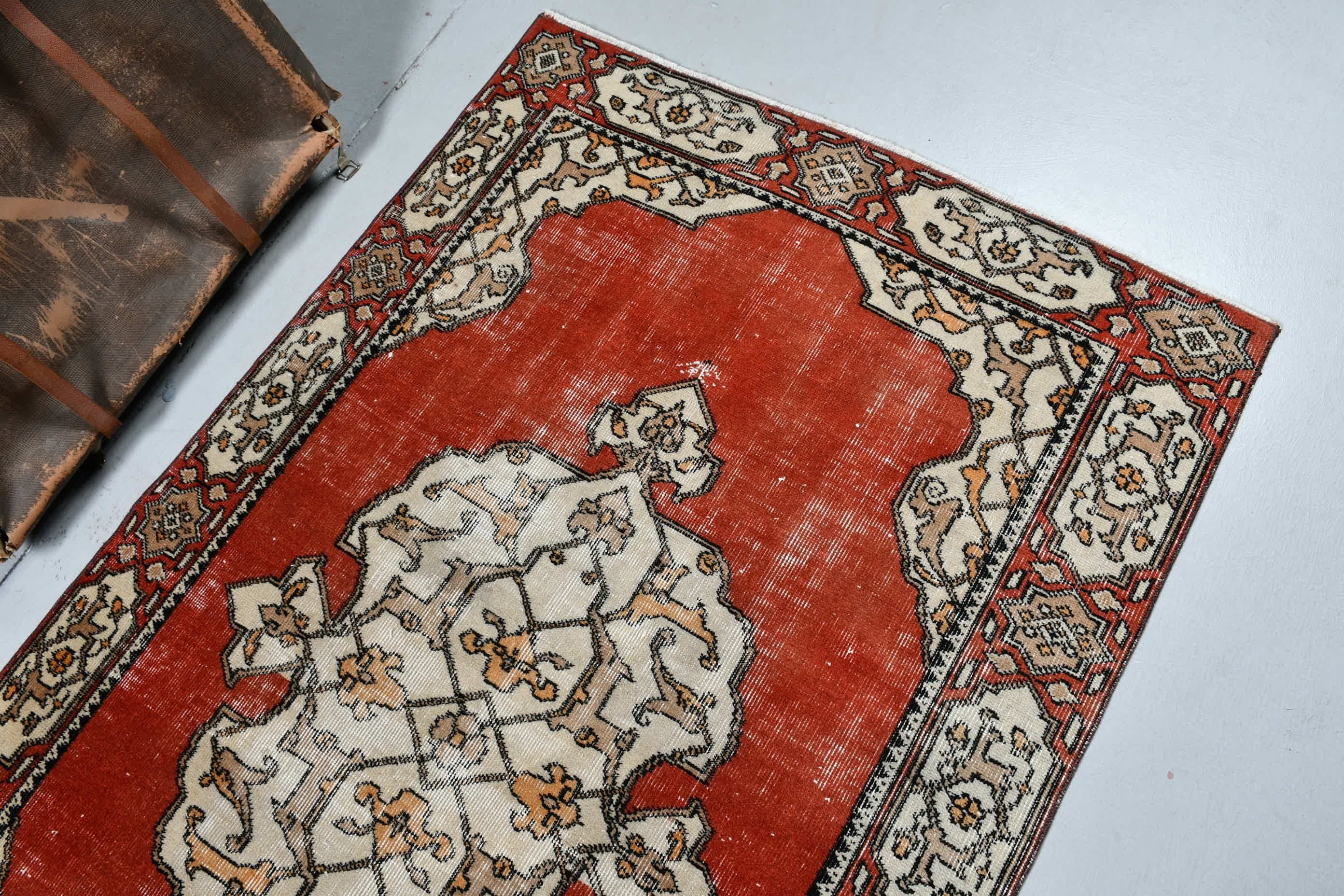 Türk Halısı, Yün Halılar, 3,5x5,7 ft Accent Halı, Giriş Halısı, Antika Halılar, Yatak Odası Halısı, Sevimli Halı, Vintage Halı, Yatak Odası Halıları, Kırmızı Soğuk Halı