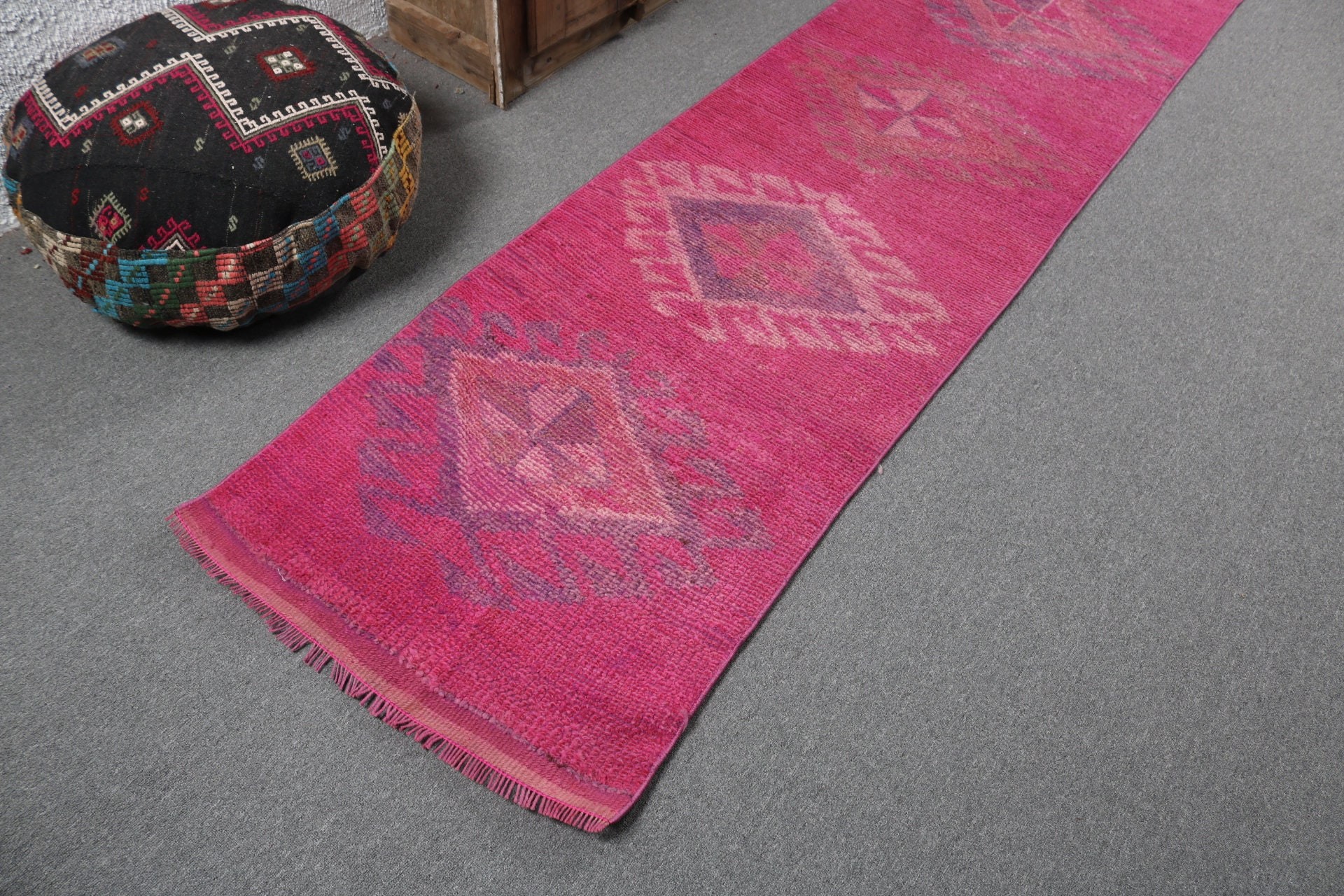 Ethnic Rug, Boho Rugs, Rugs for Stair, Vintage Rugs, Turkish Rugs, Pink Oushak Rugs, 2.5x10.9 ft Runner Rug, Vintage Runner Rug, Oushak Rug