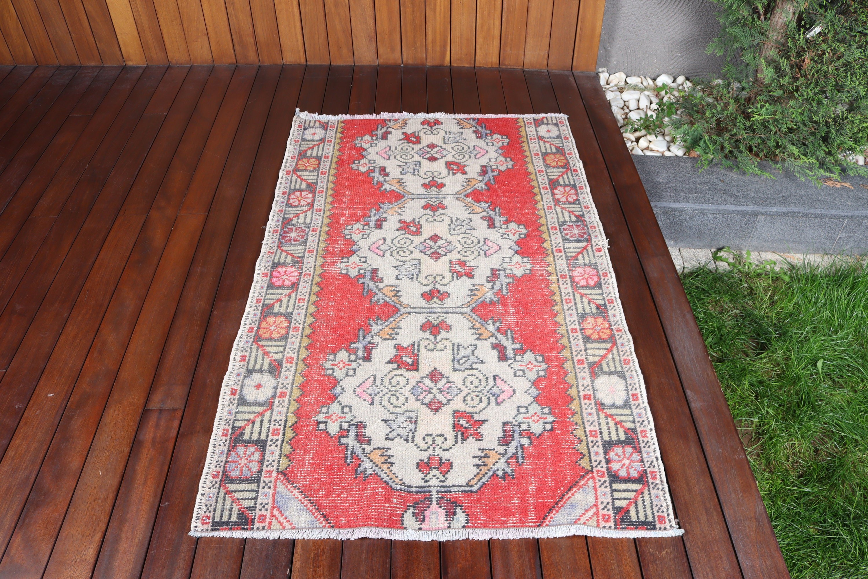 Türk Halısı, Boho Vurgulu Halılar, Dekoratif Halılar, Lüks Halı, Kırmızı Lüks Halılar, Organik Halı, Vintage Halı, 3.1x5 ft Vurgulu Halı, El Dokuma Halı