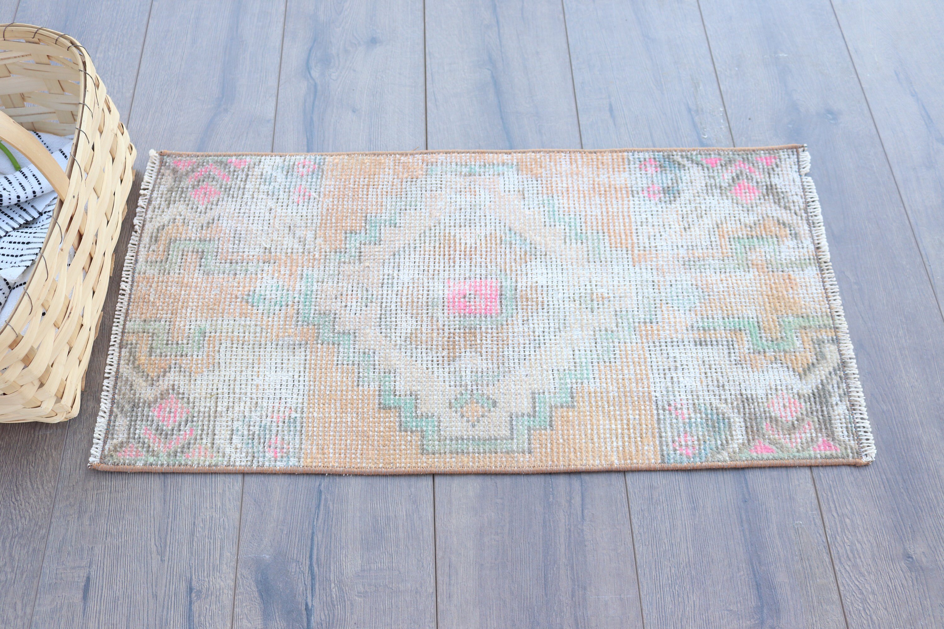 Türk Halıları, Boho Halısı, Paspas Halıları, Duvara Asılı Halı, Havalı Halılar, 1.3x2.6 ft Küçük Halı, Turuncu Geometrik Halılar, Vintage Halılar