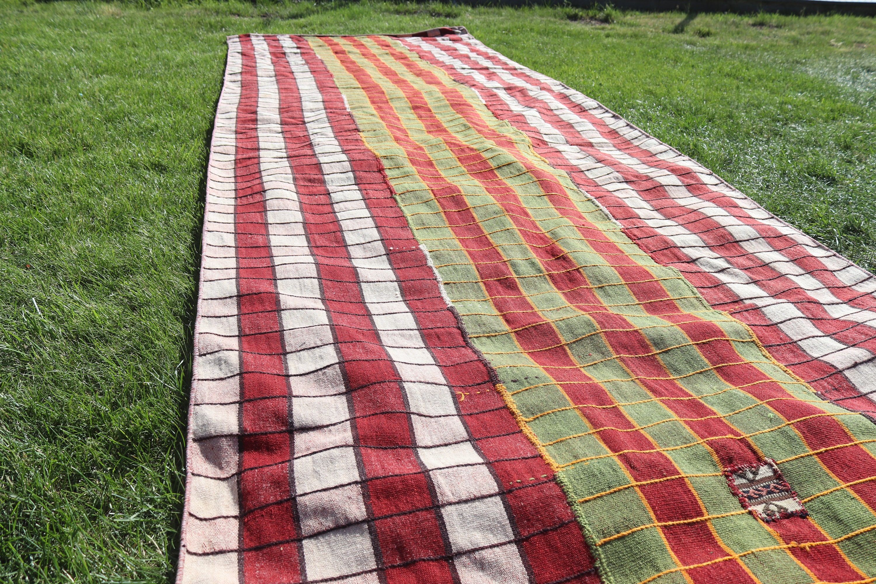 Kırmızı 3.8x12.3 ft Yolluk Halı, Koridor Halısı, El Dokuma Halılar, Kilim, Vintage Halı, Türk Halıları, Geleneksel Halı, Mutfak Halıları