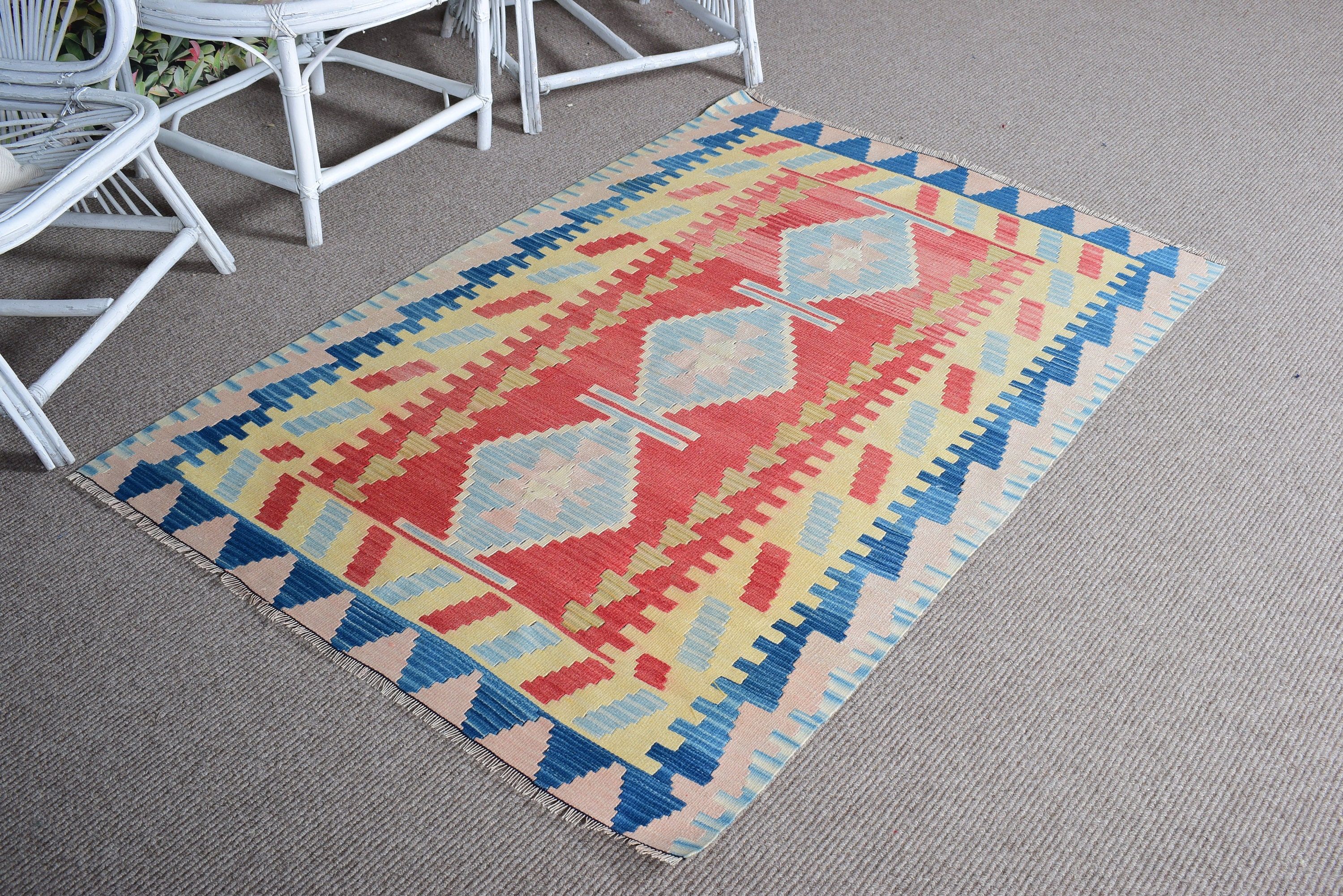 Boho Accent Halılar, 3,6x5,3 ft Accent Halılar, Boho Halılar, Yatak Odası Halıları, Kilim, Çocuk Odası Halıları, Türk Halısı, Bej Düz Dokuma Halı, Vintage Halılar