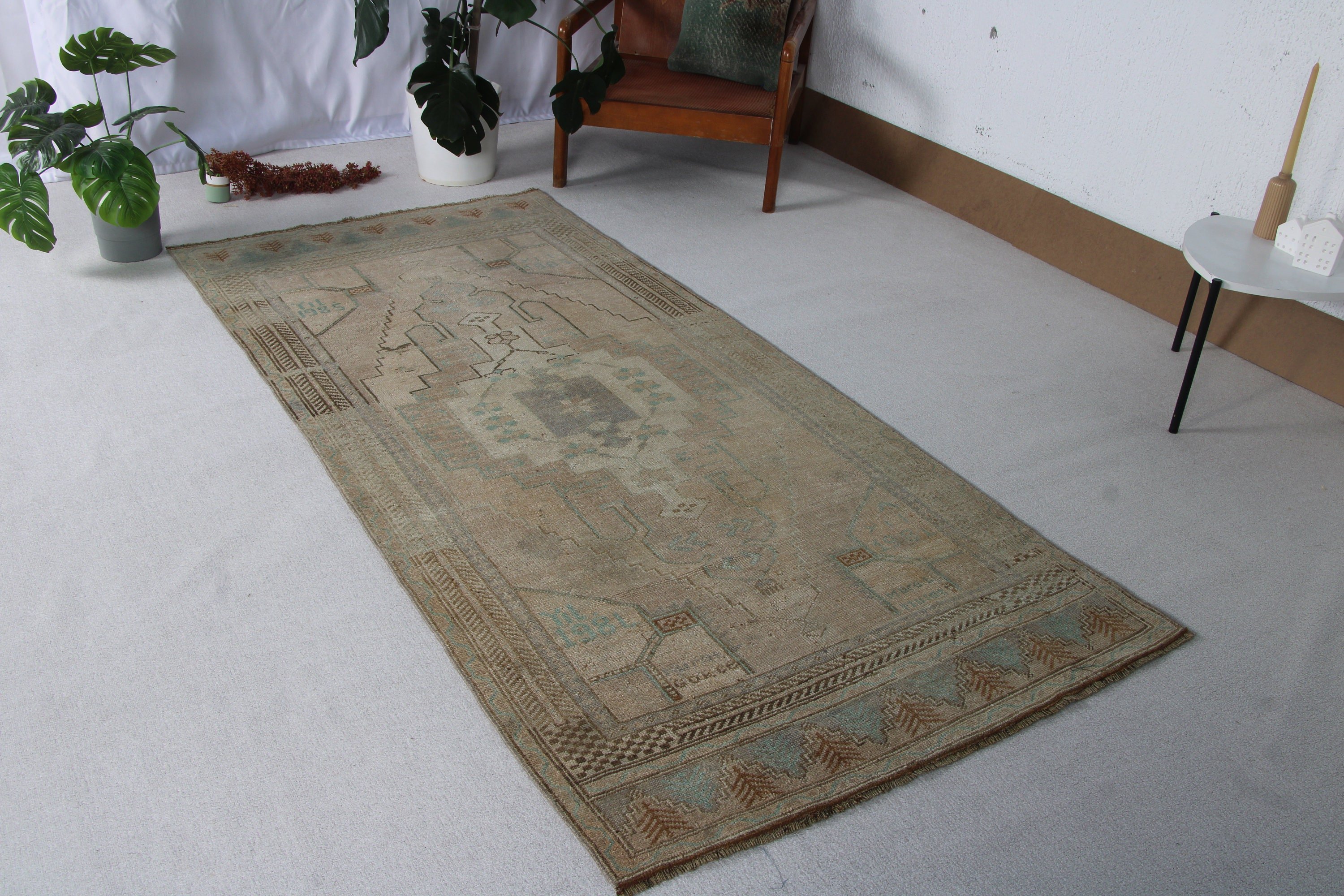 Vintage Halılar, Türk Halıları, Oushak Bölge Halısı, Anadolu Halısı, 3,6x7,8 ft Alan Halıları, Bej Mutfak Halısı, Geometrik Halılar, Yer Halıları, Egzotik Halı