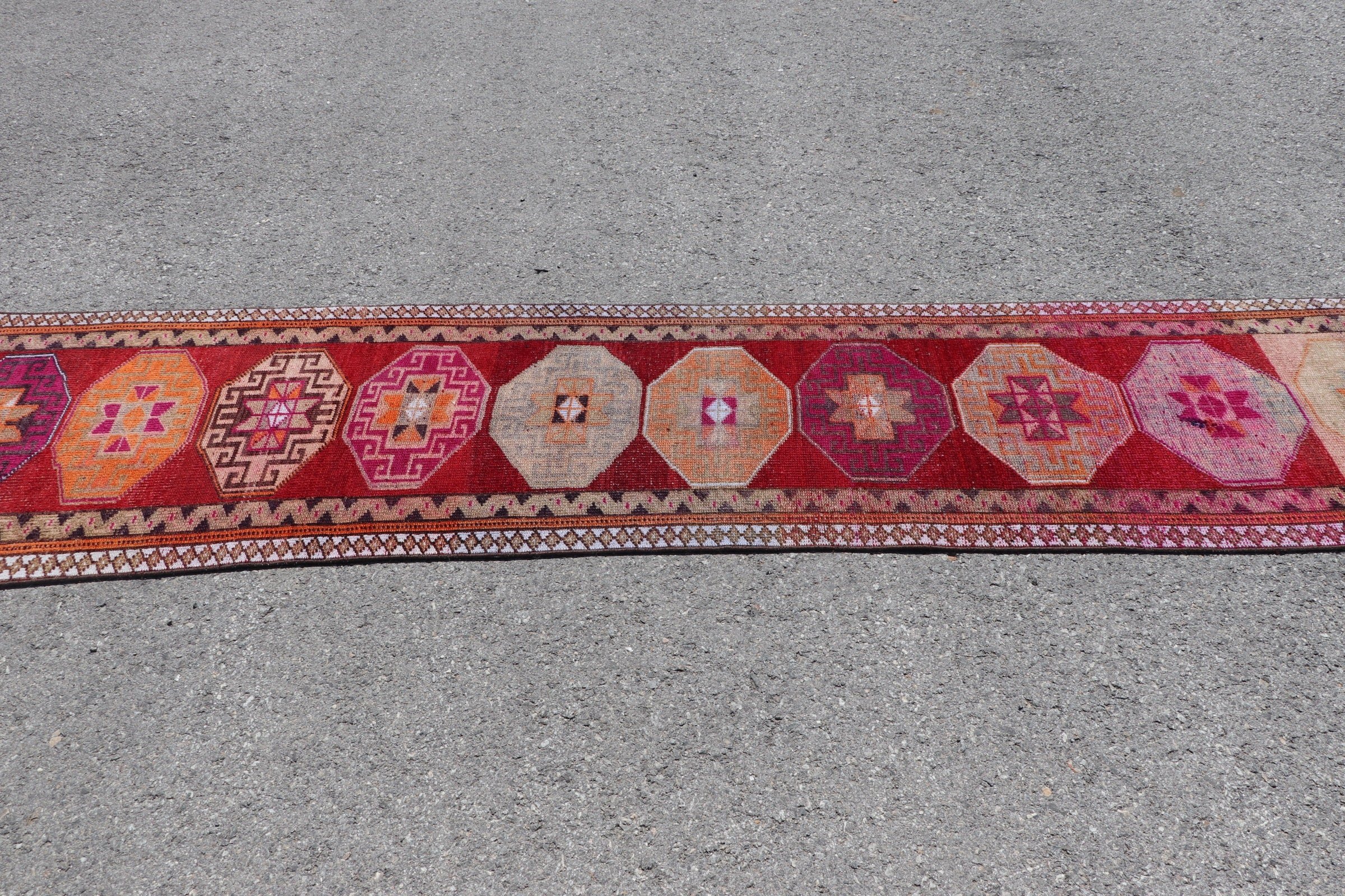 Red  2.3x10.2 ft Runner Rug, Antique Rug, Pale Rugs, Oriental Rug, Vintage Rug, Turkish Rugs, Kitchen Rug, Rugs for Stair