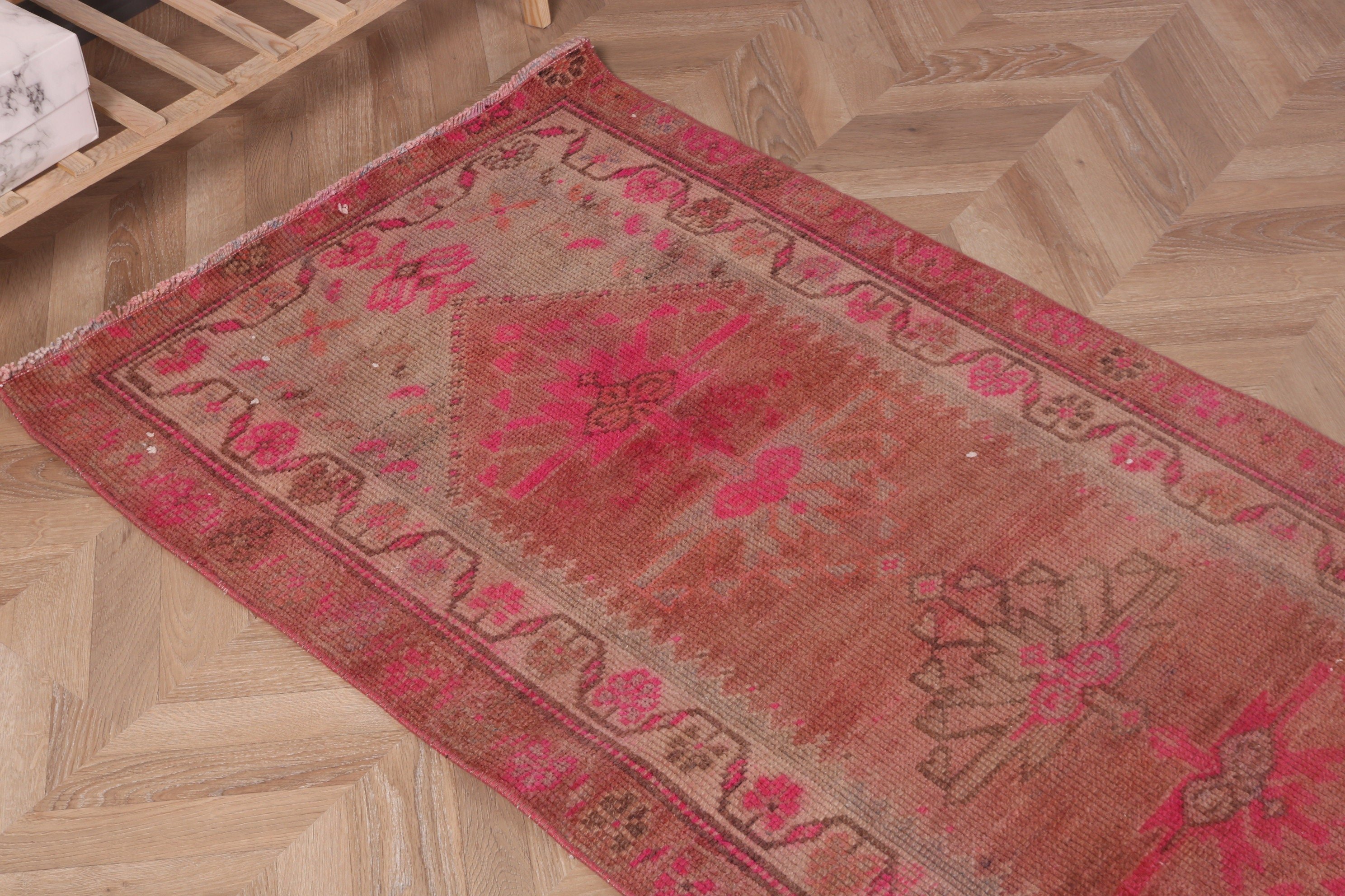 Hallway Rugs, Vintage Runner Rug, Statement Rug, Turkish Rug, 2.6x11.8 ft Runner Rugs, Pink Antique Rugs, Vintage Rug, Kitchen Rugs