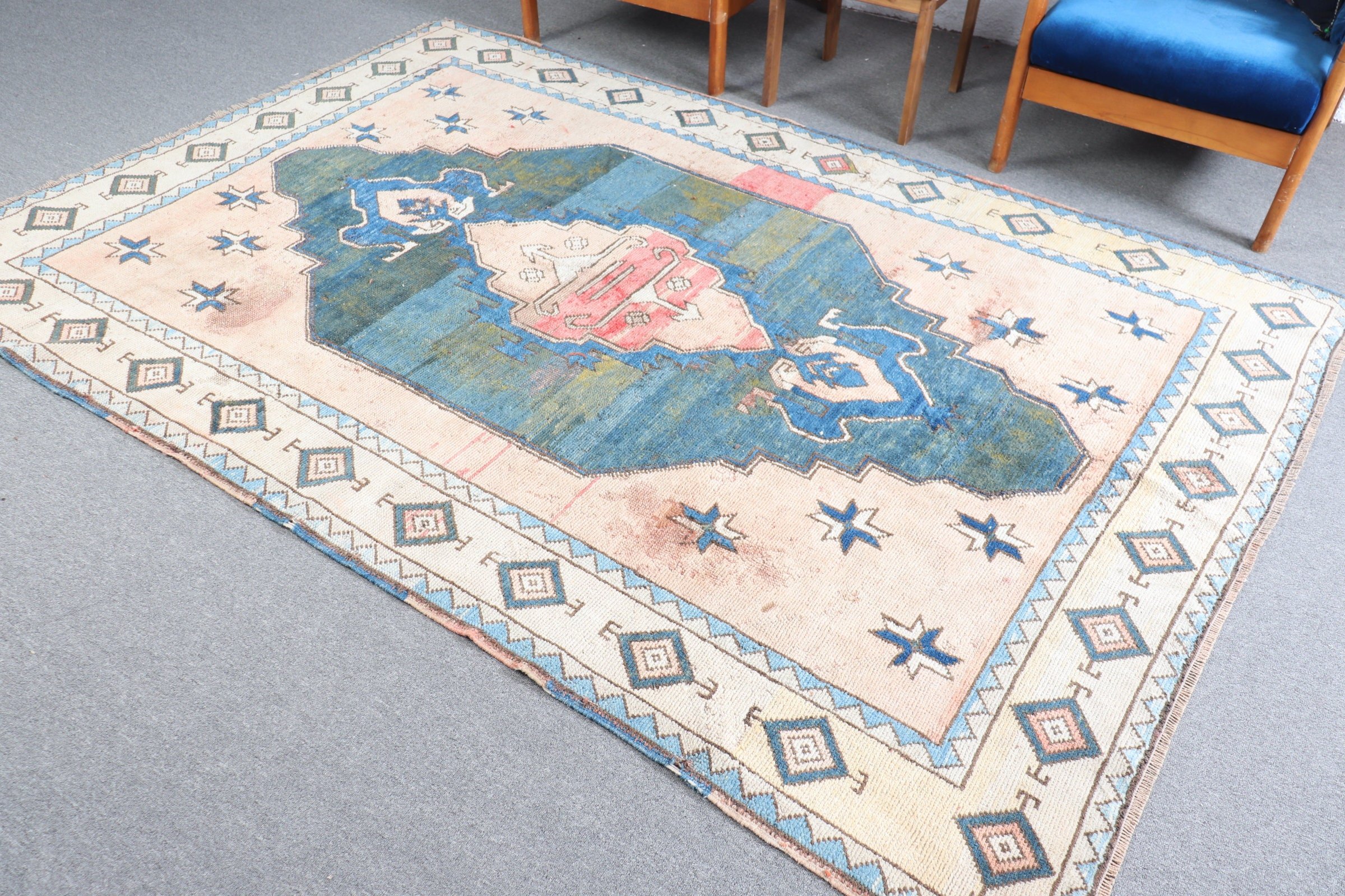 Living Room Rug, Vintage Rug, Turkish Rug, Salon Rugs, Orange Cool Rugs, 5.9x8.6 ft Large Rug, Moroccan Rugs, Custom Rug