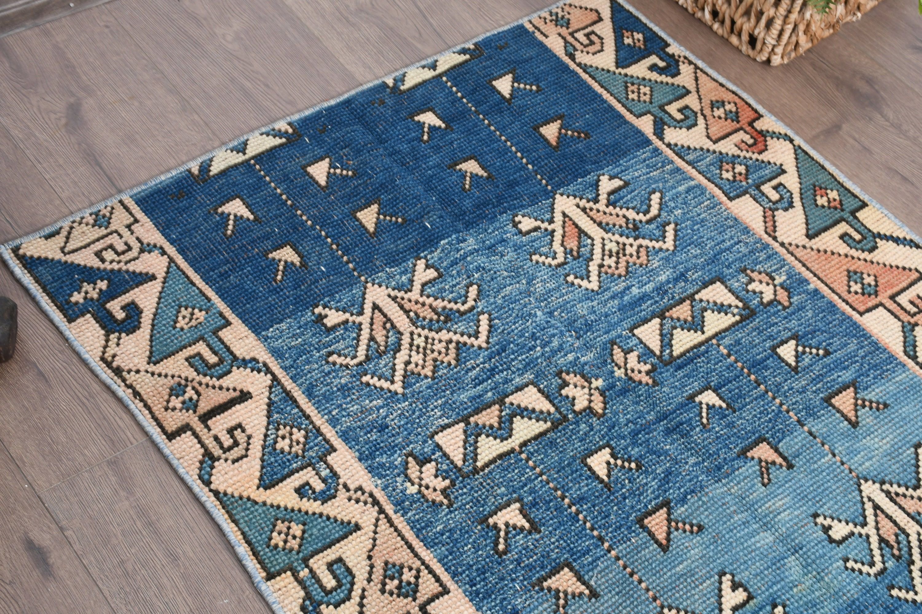 Turkish Rug, Antique Rug, Blue Kitchen Rugs, Vintage Rug, Oriental Rug, Door Mat Rug, Bathroom Rug, 2.8x3 ft Small Rugs, Rugs for Entry