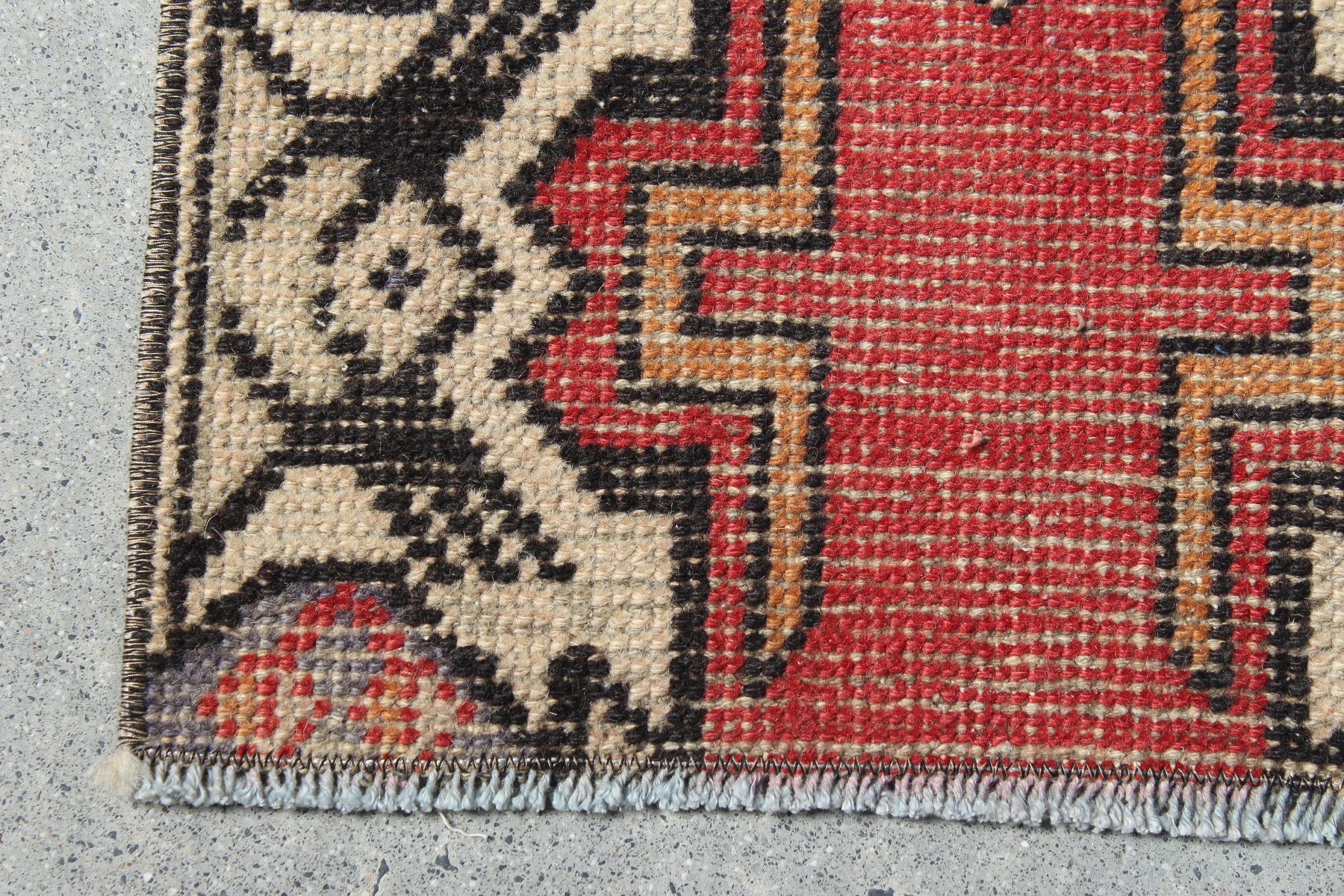 Entry Rug, Floor Rug, Kitchen Rug, Turkish Rugs, Oushak Rug, 1.4x2.8 ft Small Rug, Vintage Rugs, Rugs for Kitchen, Red Home Decor Rug