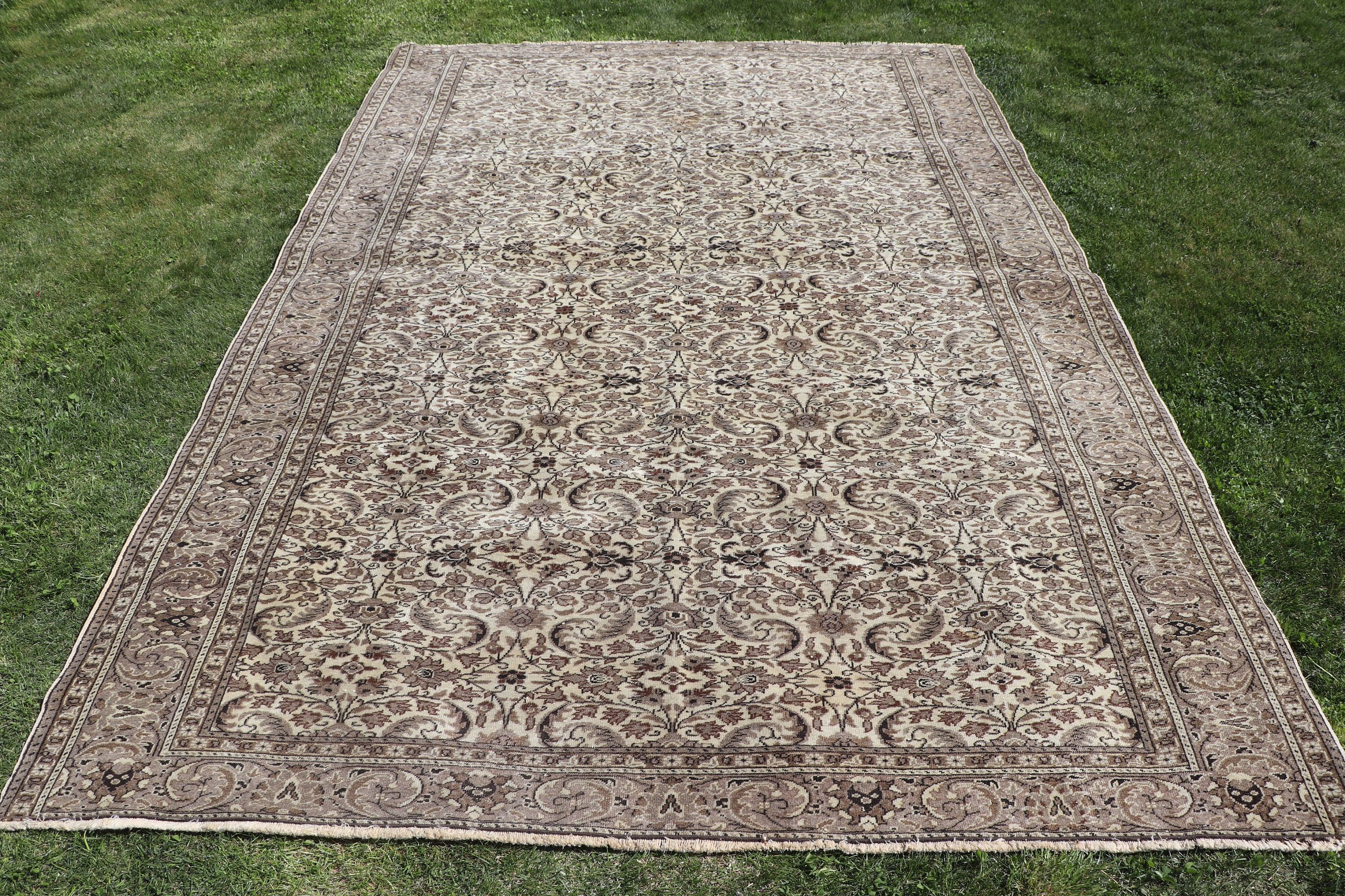 Boho Halılar, Modern Halılar, Vintage Halı, Gri Mutfak Halısı, Büyük Oushak Halısı, 6.3x9.5 ft Büyük Halı, Türk Halıları, Yatak Odası Halıları, Mutfak Halıları