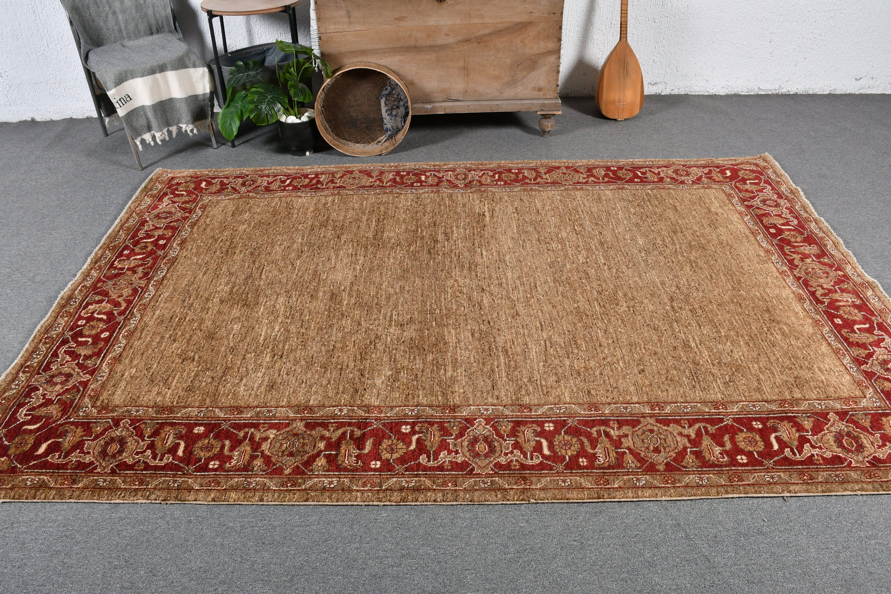 Oushak Halı, Yatak Odası Halısı, Türk Halıları, Kahverengi Antika Halı, 5.7x8.6 ft Büyük Halı, Salon Halısı, Salon Halıları, Vintage Halı, Oturma Odası Halıları