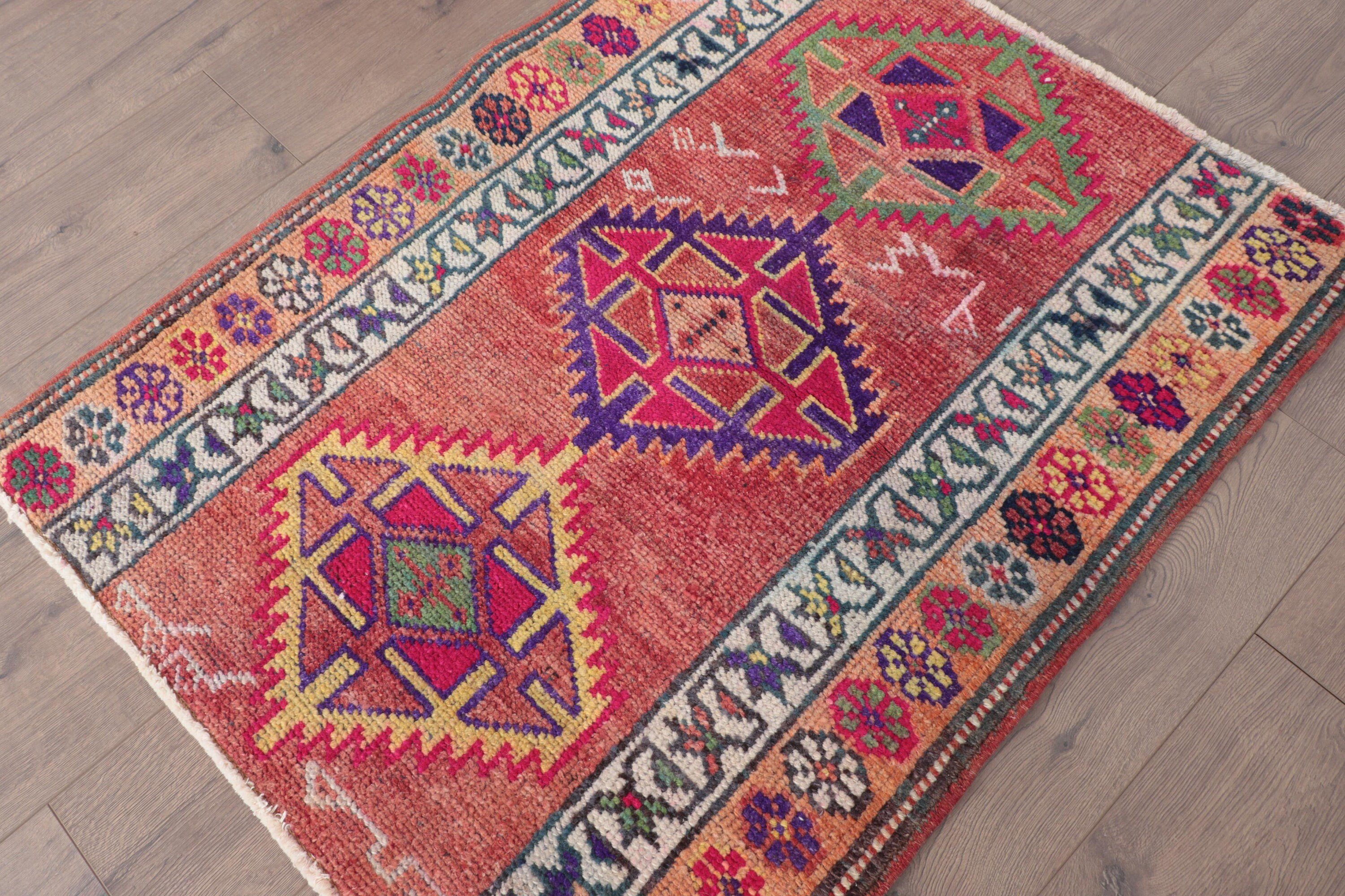 2,8x3,4 ft Küçük Halılar, Vintage Halı, Organik Halı, Küçük Boho Halıları, Turuncu Boho Halısı, Türk Halısı, Antika Halılar, Çocuk Halıları