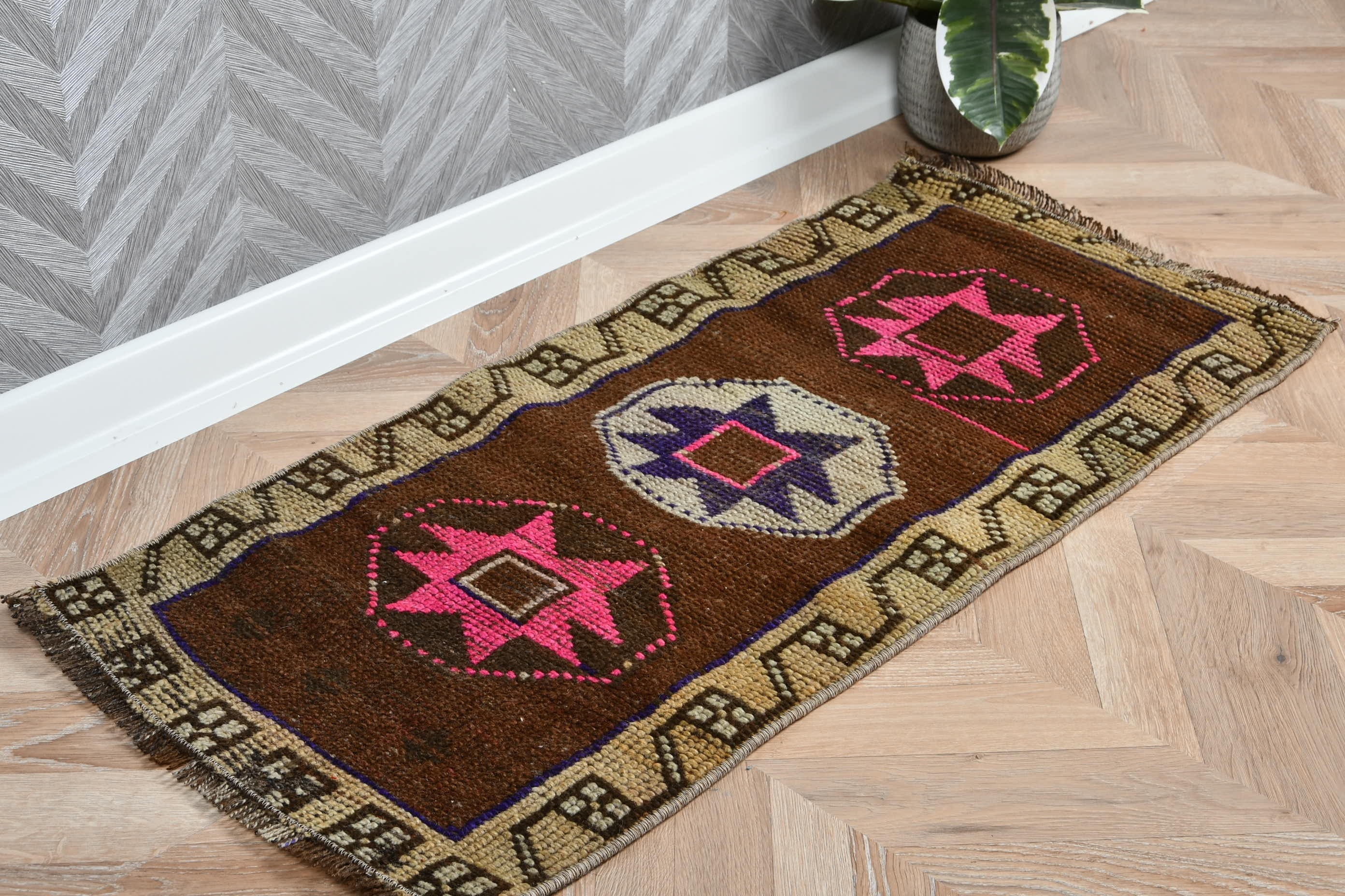 Cool Rugs, Bedroom Rugs, Moroccan Rug, Kilim, Brown Anatolian Rug, Dorm Rug, Vintage Rug, Kitchen Rugs, Turkish Rug, 1.4x3.1 ft Small Rug