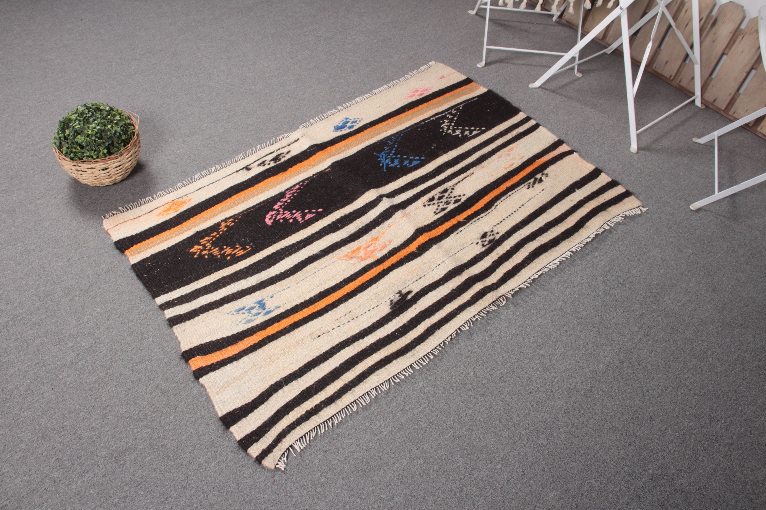 Boho Halı, Anadolu Halısı, Bej Antika Halı, Vintage Halılar, Türk Halısı, Araba Paspas Halısı, 2.6x4.3 ft Küçük Halı, Kilim, Çocuk Halısı