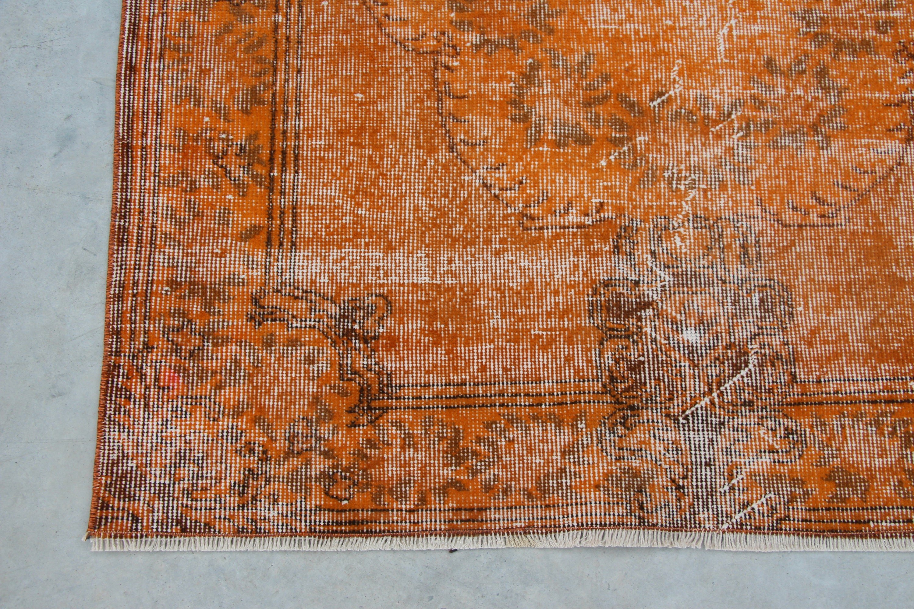 Orange  3.8x7.3 ft Area Rugs, Turkish Rug, Natural Rug, Rugs for Nursery, Indoor Rug, Vintage Rugs, Kitchen Rug, Wool Rug