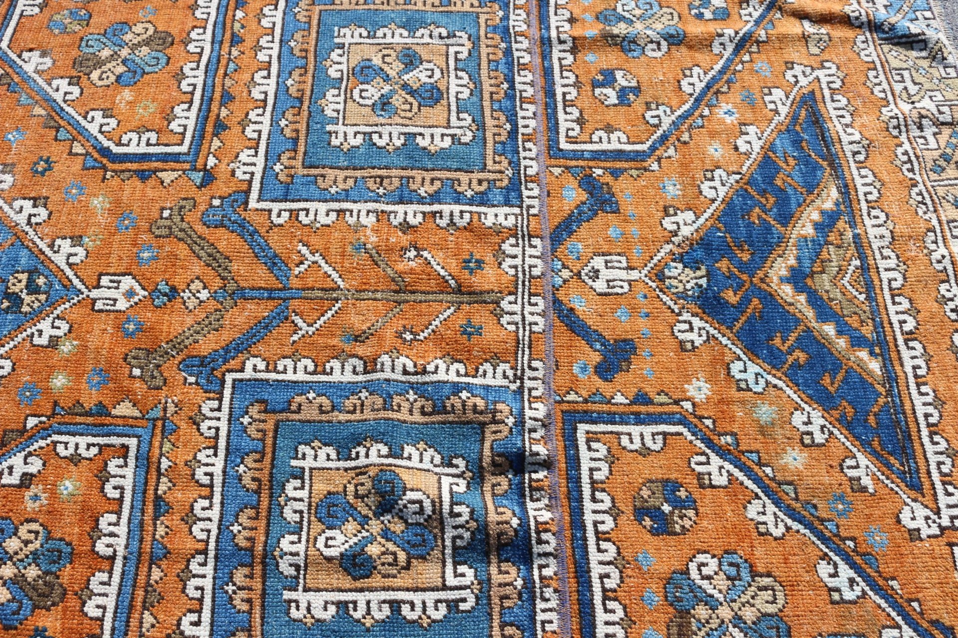 Anadolu Halıları, Turuncu Oushak Halısı, Vintage Halı, Harika Halı, 6,2x6,6 ft Büyük Halılar, Yemek Odası Halısı, Oturma Odası Halısı, Türk Halısı, Parlak Halılar